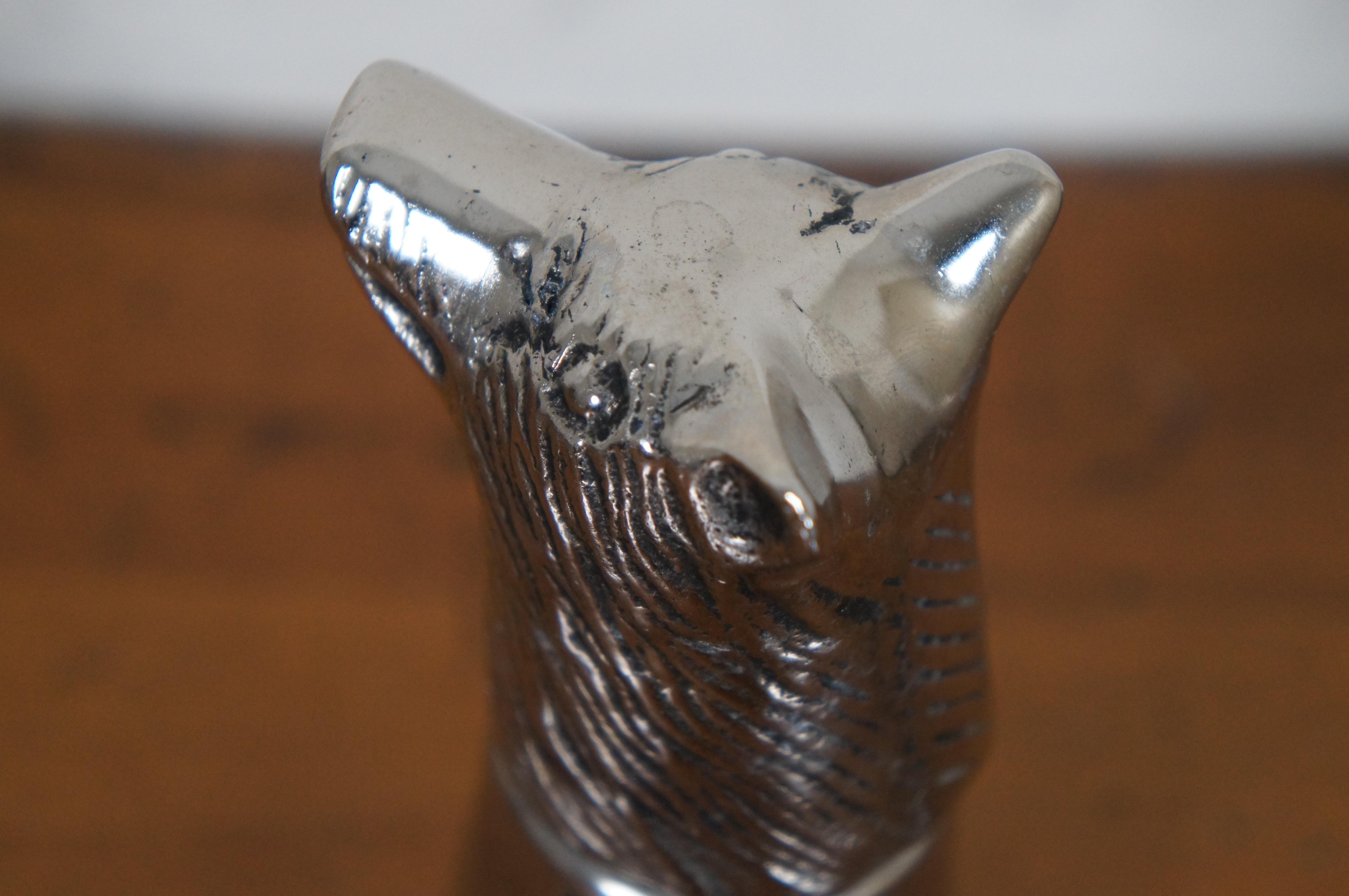 Mid-Century Figural Silver Plate Wolf Head Jigger Barware Shot Glass Stirrup Cup 4