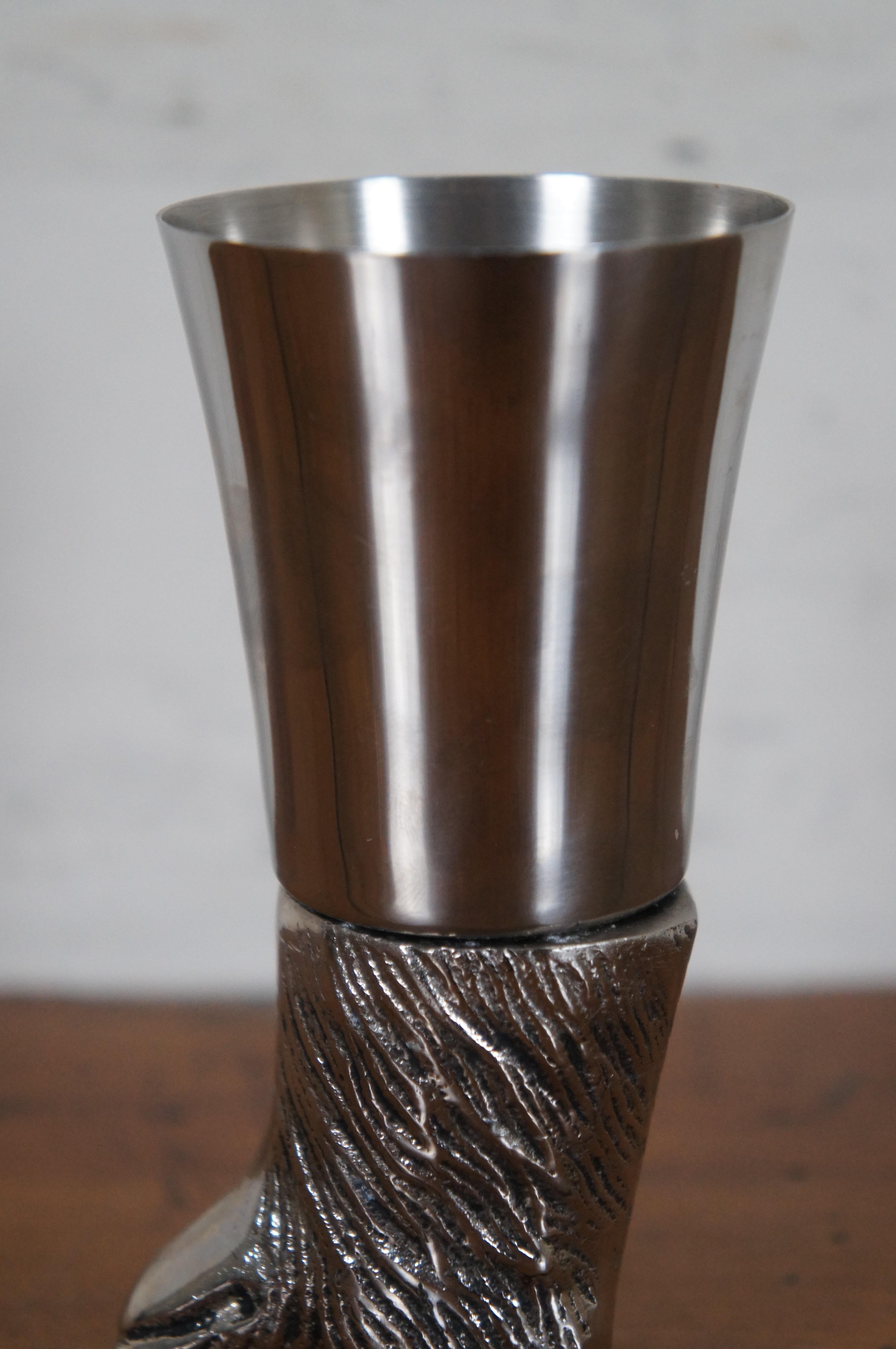 Mid-Century Figural Silver Plate Wolf Head Jigger Barware Shot Glass Stirrup Cup 5
