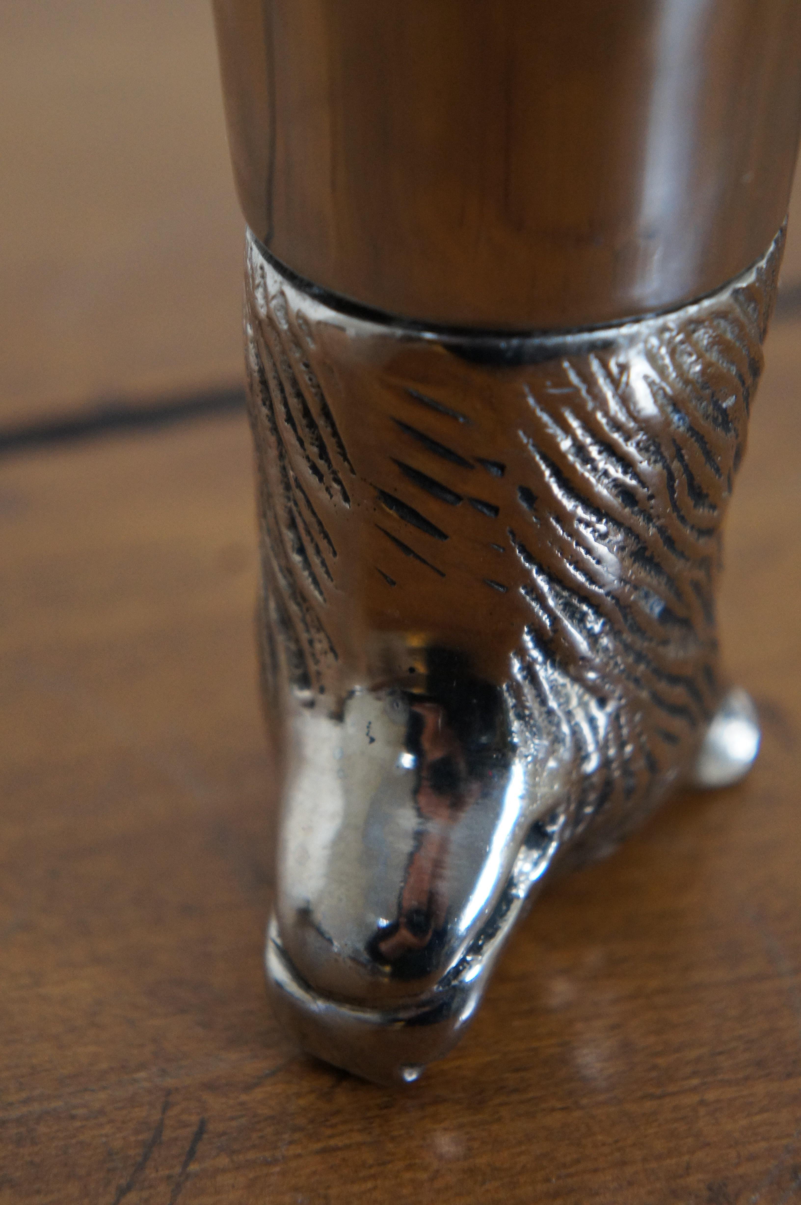 Mid-Century Figural Silver Plate Wolf Head Jigger Barware Shot Glass Stirrup Cup 6