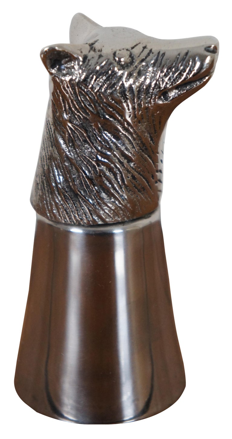 MidCentury Figural Silver Plate Wolf Head Jigger Barware Shot Glass