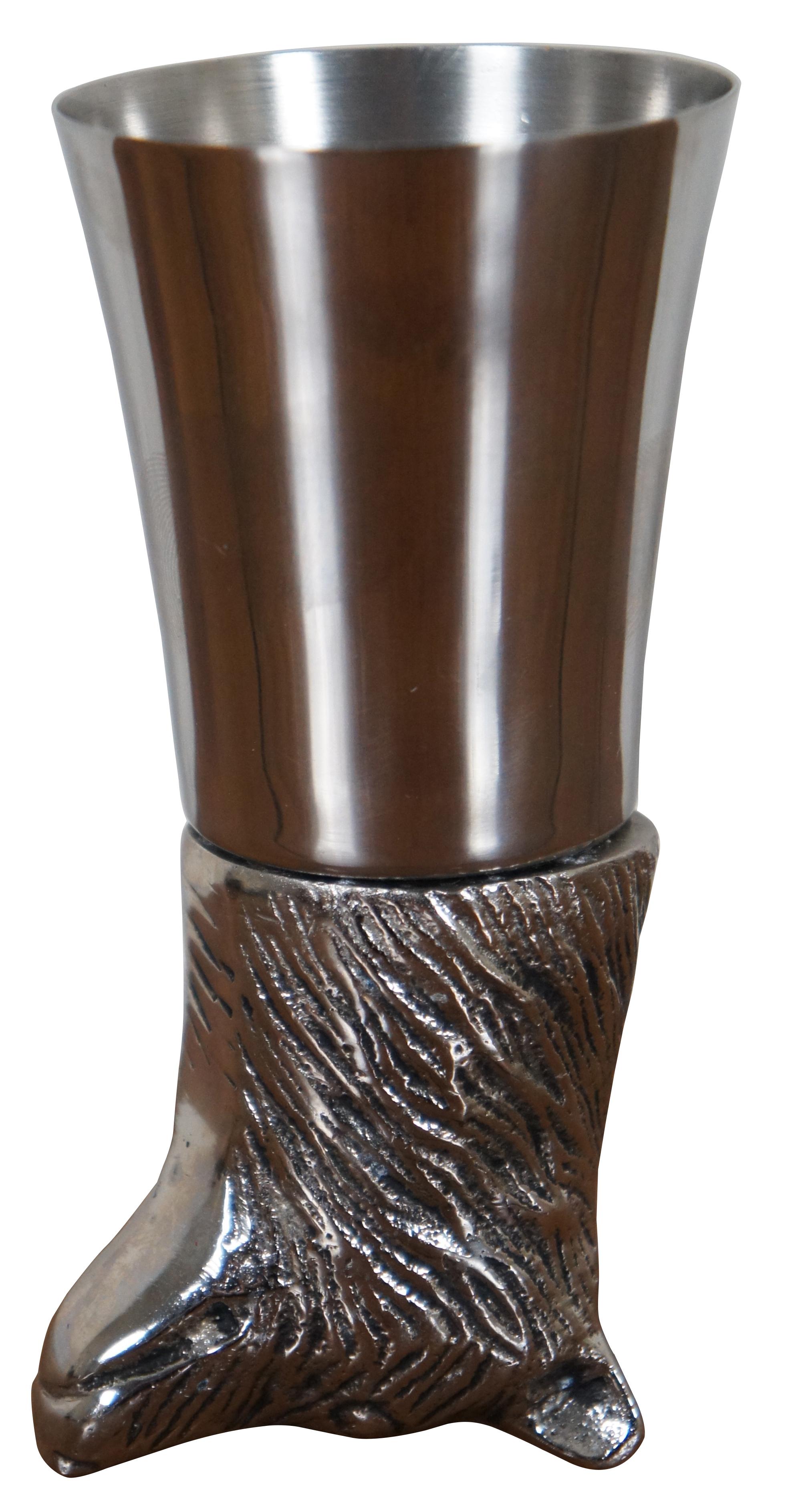 Mid-Century Modern Mid-Century Figural Silver Plate Wolf Head Jigger Barware Shot Glass Stirrup Cup