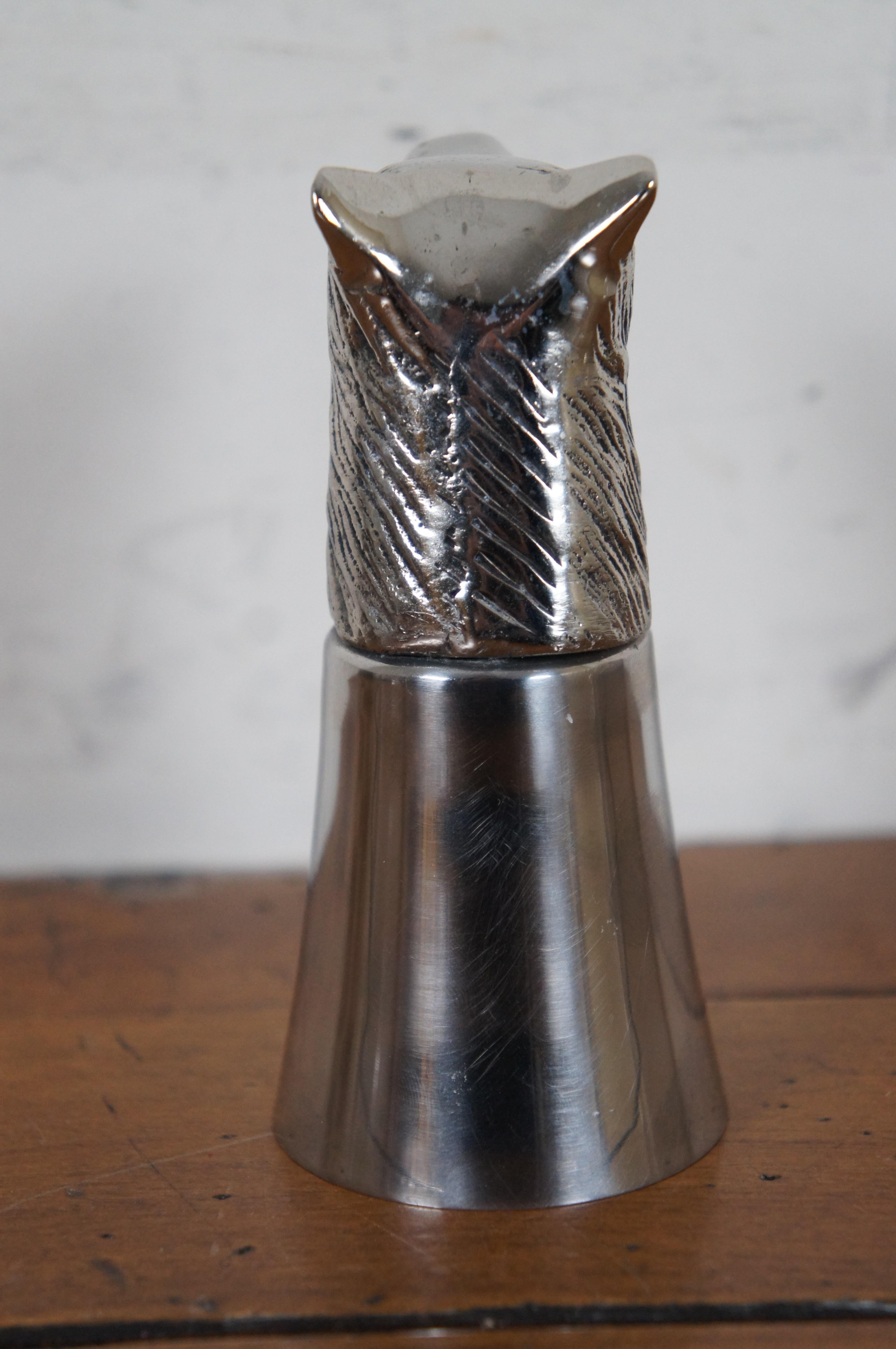 Metal Mid-Century Figural Silver Plate Wolf Head Jigger Barware Shot Glass Stirrup Cup