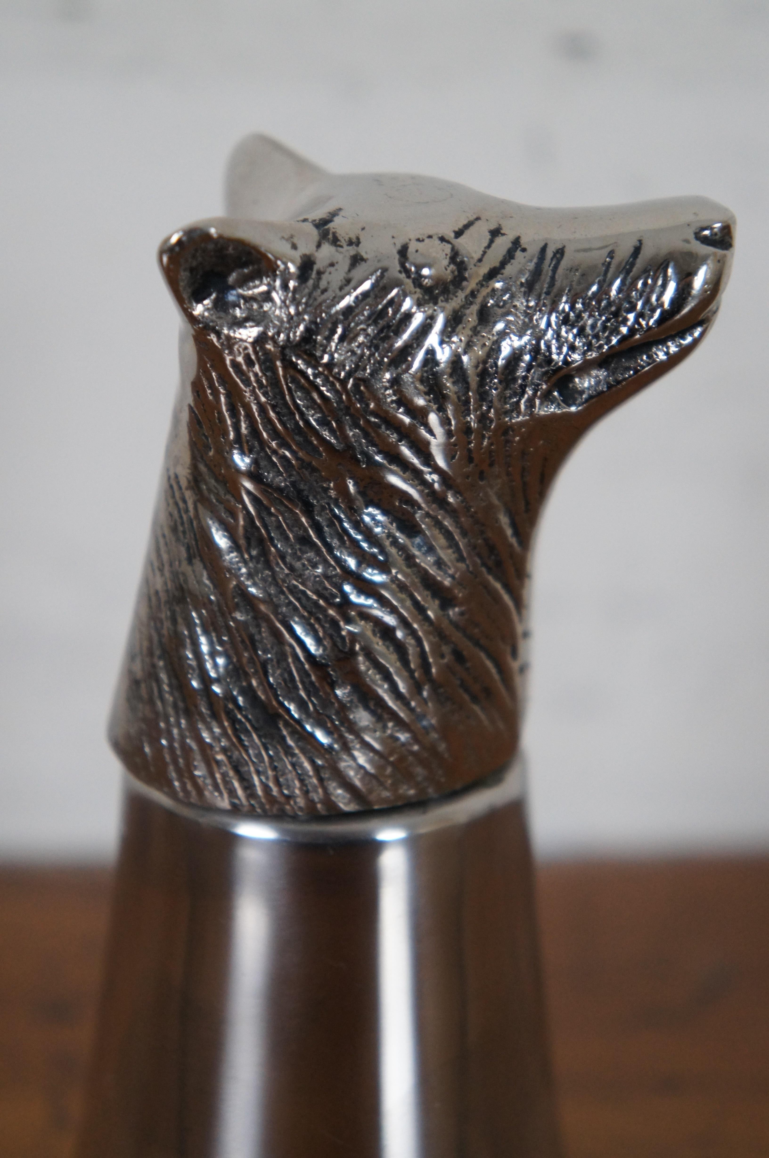 Mid-Century Figural Silver Plate Wolf Head Jigger Barware Shot Glass Stirrup Cup 3