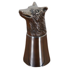 Mid-Century Figural Silver Plate Wolf Head Jigger Barware Shot Glass Stirrup Cup