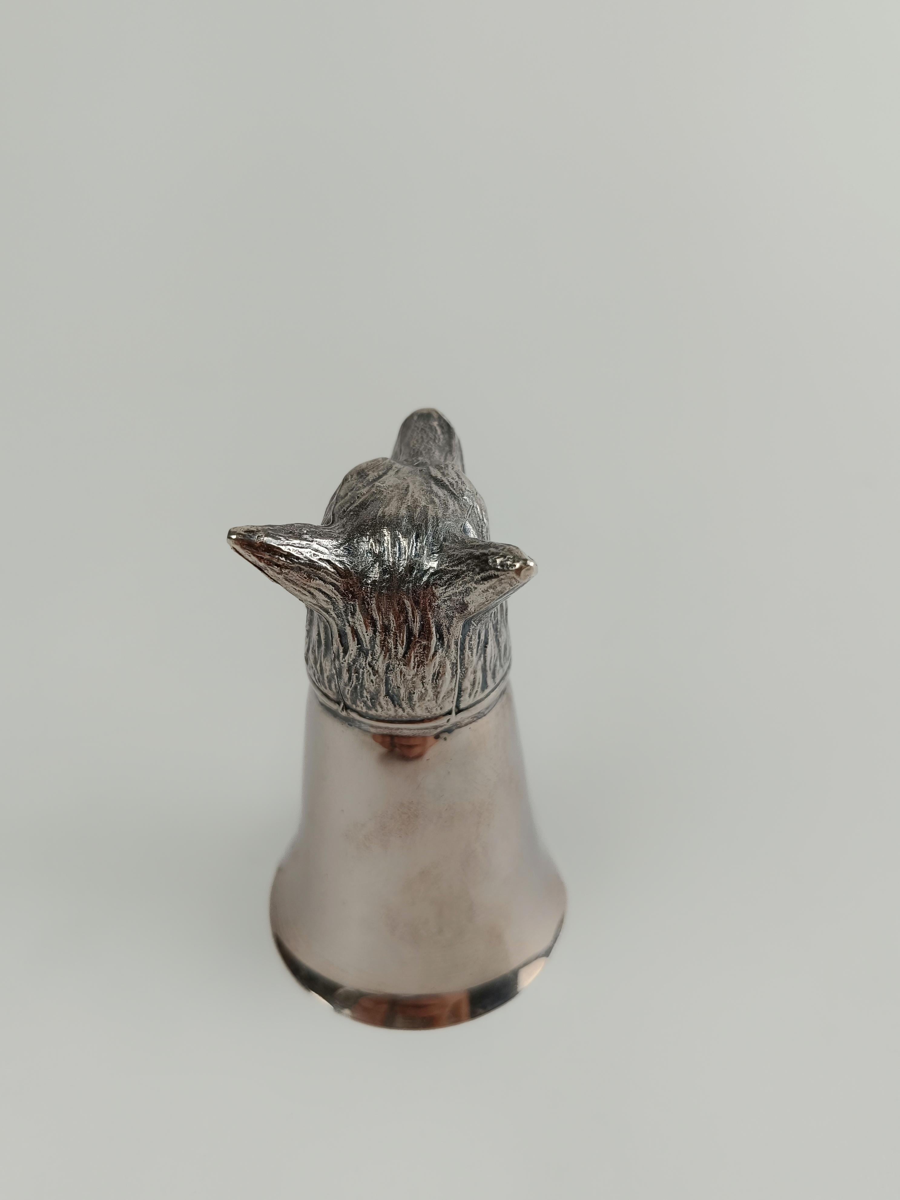 20th Century Midcentury Figural Silver Plate Wolf Head Jigger Barware Stirrup Cup For Sale
