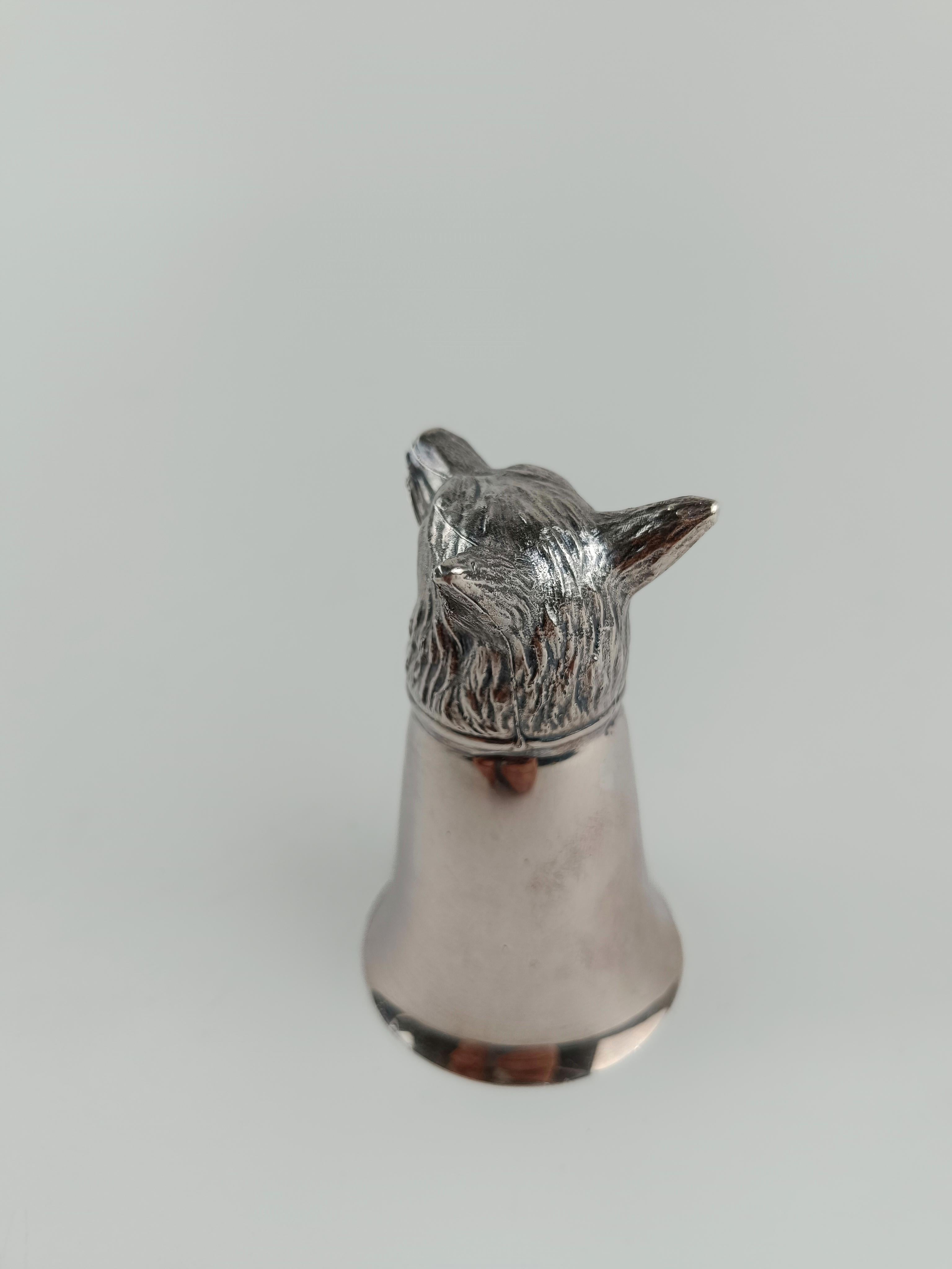 Alpaca Midcentury Figural Silver Plate Wolf Head Jigger Barware Stirrup Cup For Sale
