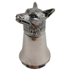 Midcentury Figural Silver Plate Wolf Head Jigger Barware Stirrup Cup