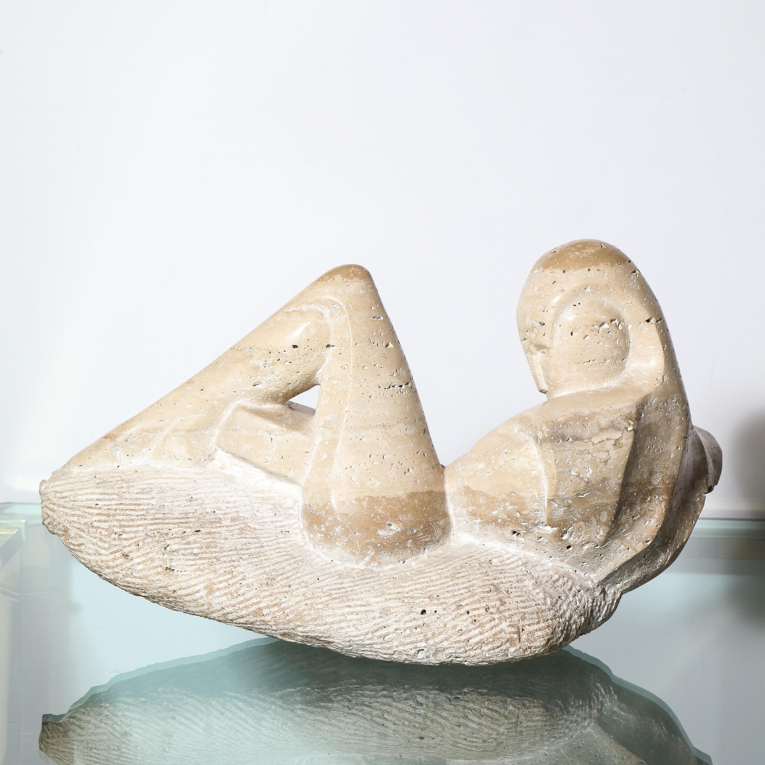 Marble Mid Century Figurative Travertine Sculpture Signed Constantina Iconomopulos