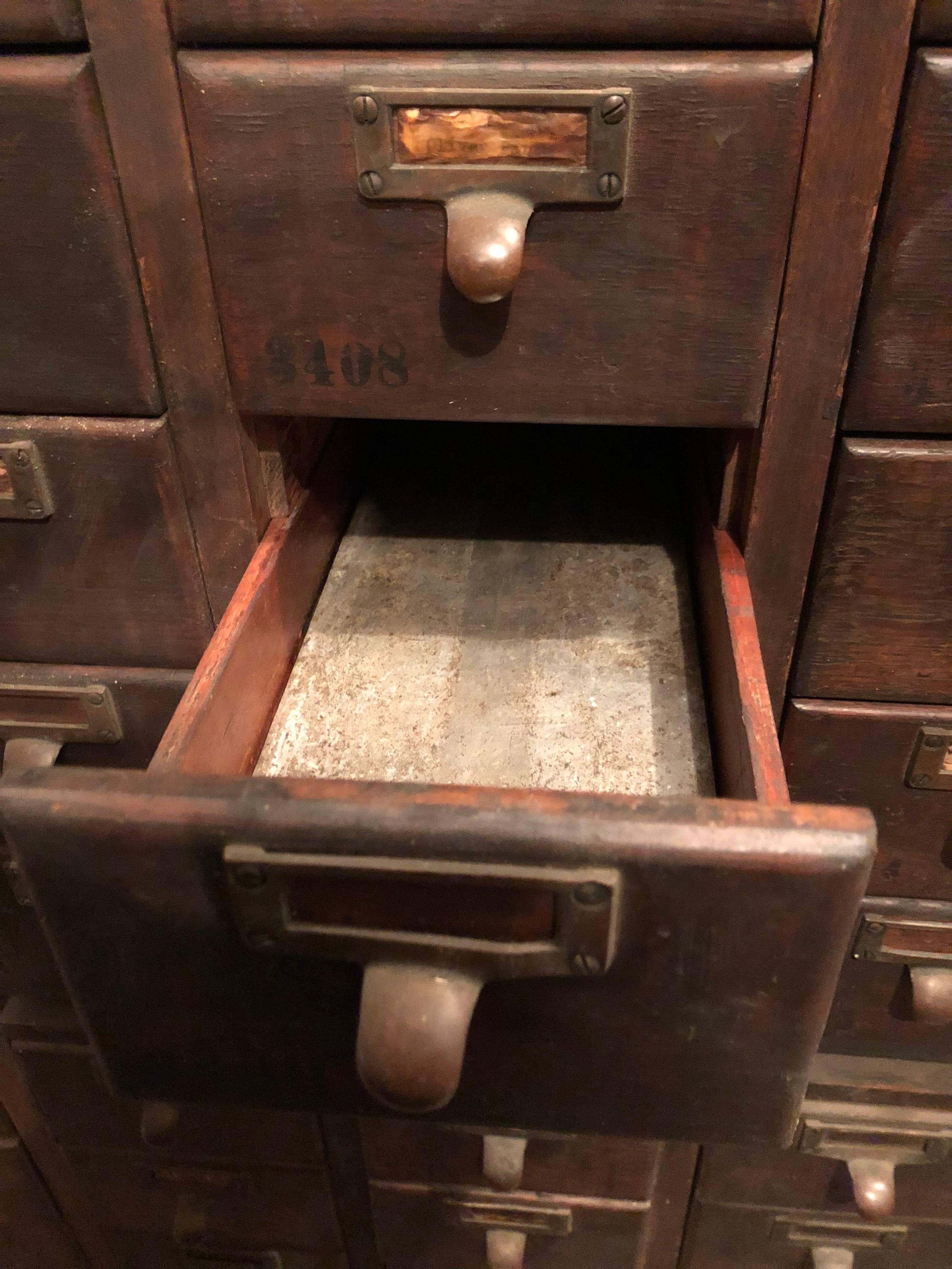 Mid-Century Modern Midcentury File Card Catalog Cabinet of Oak Used in Library, 150 Drawers