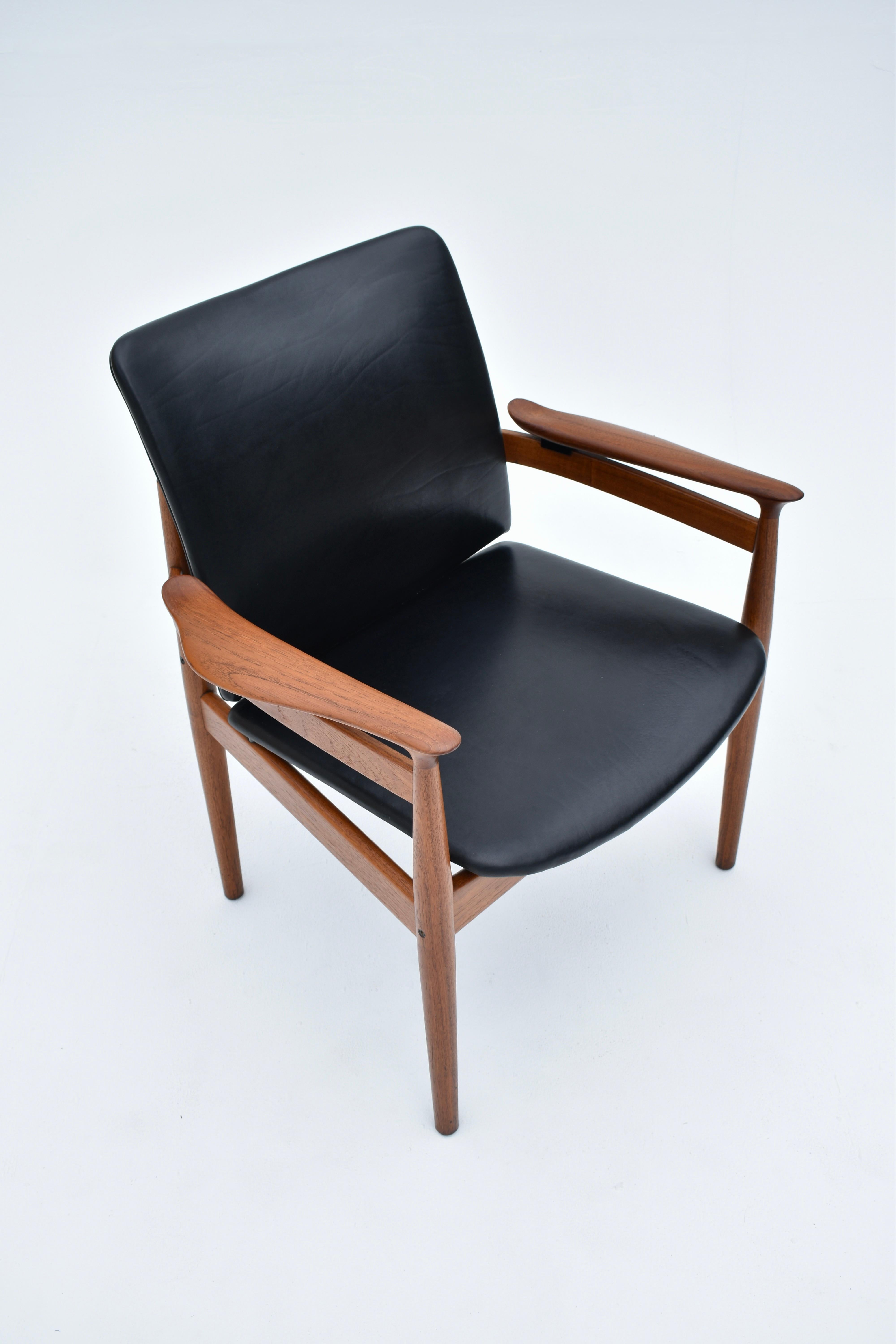 Mid Century Finn Juhl Model 192 Teak & Leather Chair For France & Son, Denmark 4