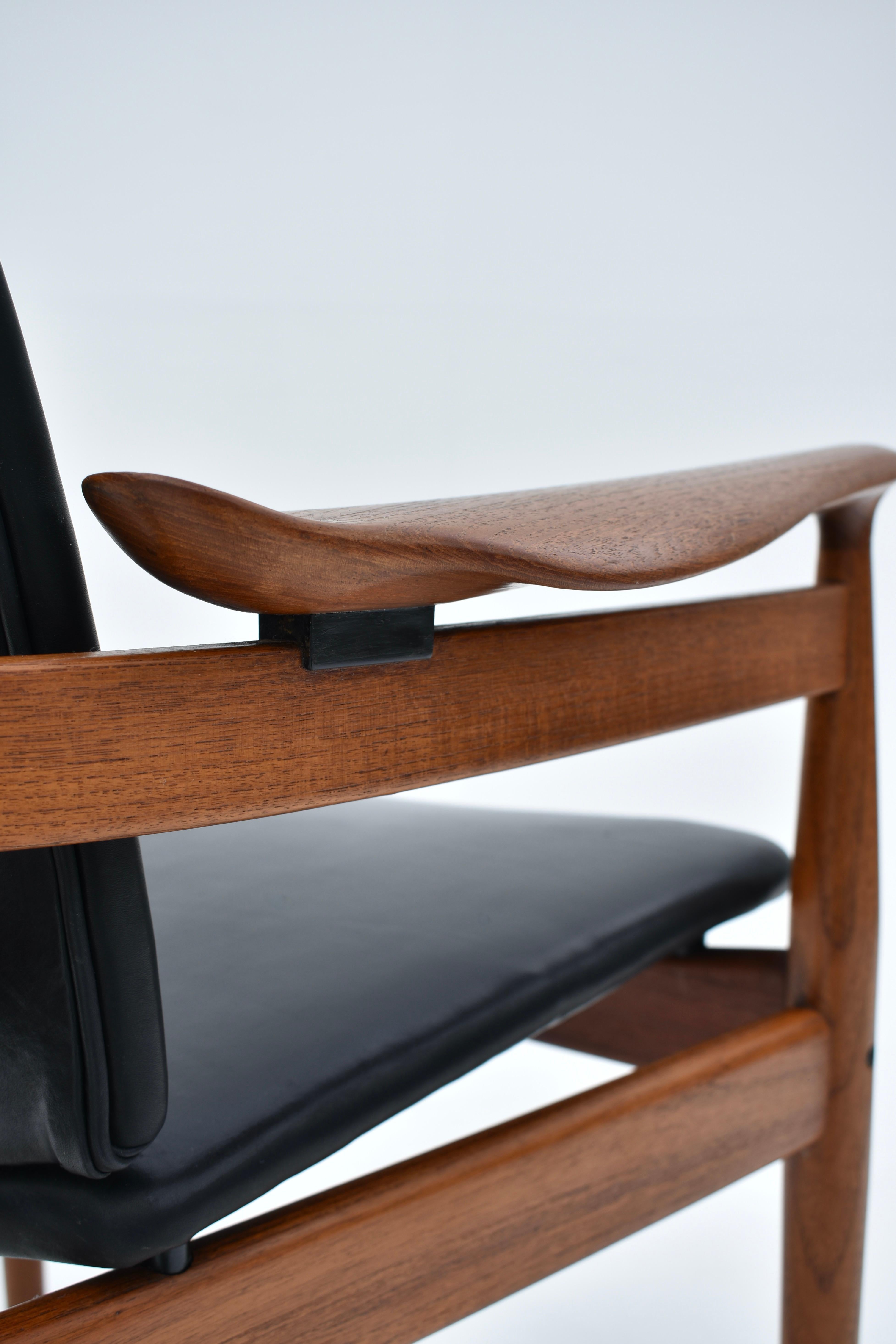 Mid Century Finn Juhl Model 192 Teak & Leather Chair For France & Son, Denmark 4