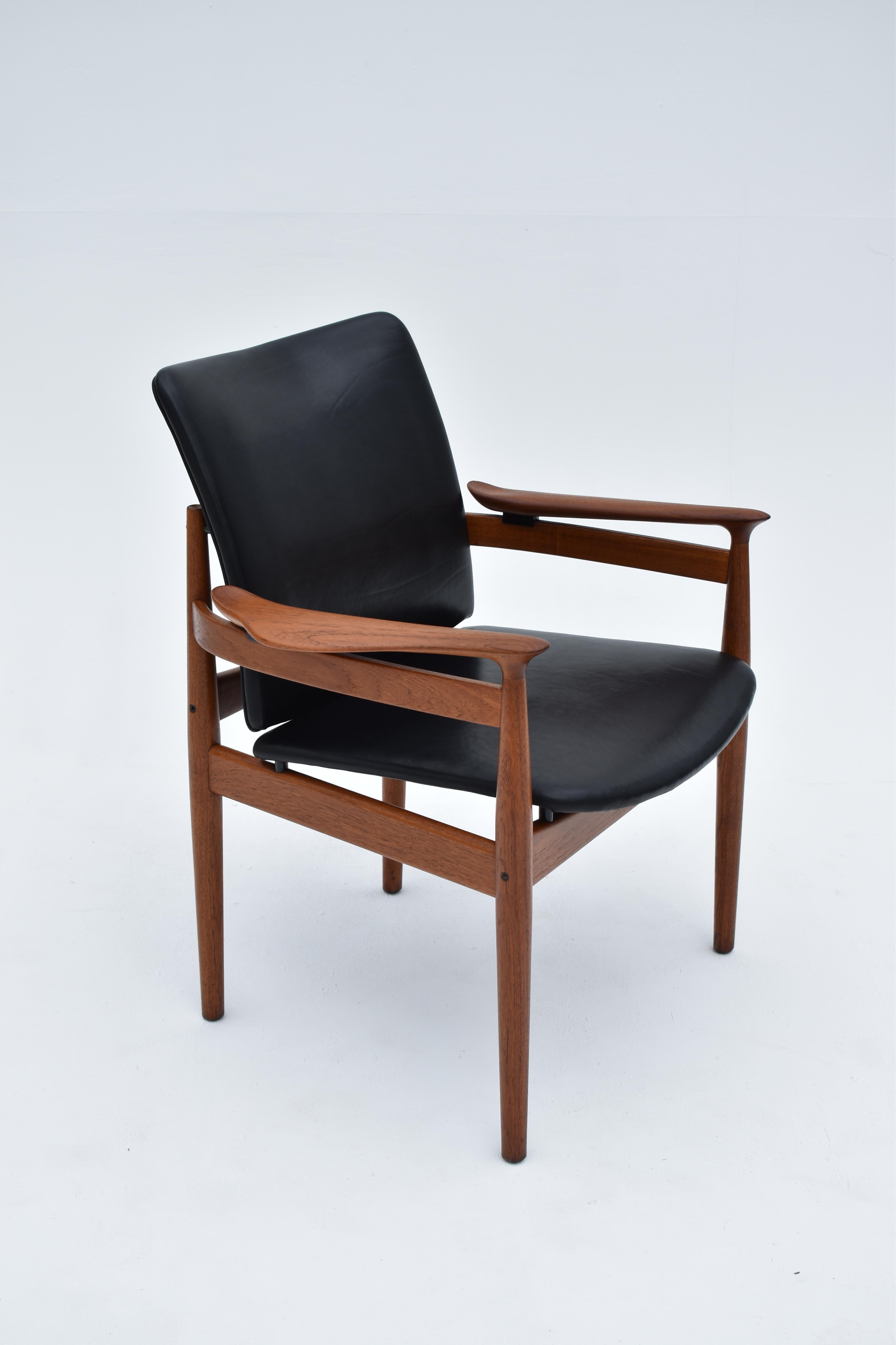 Mid Century Finn Juhl Model 192 Teak & Leather Chair For France & Son, Denmark 5