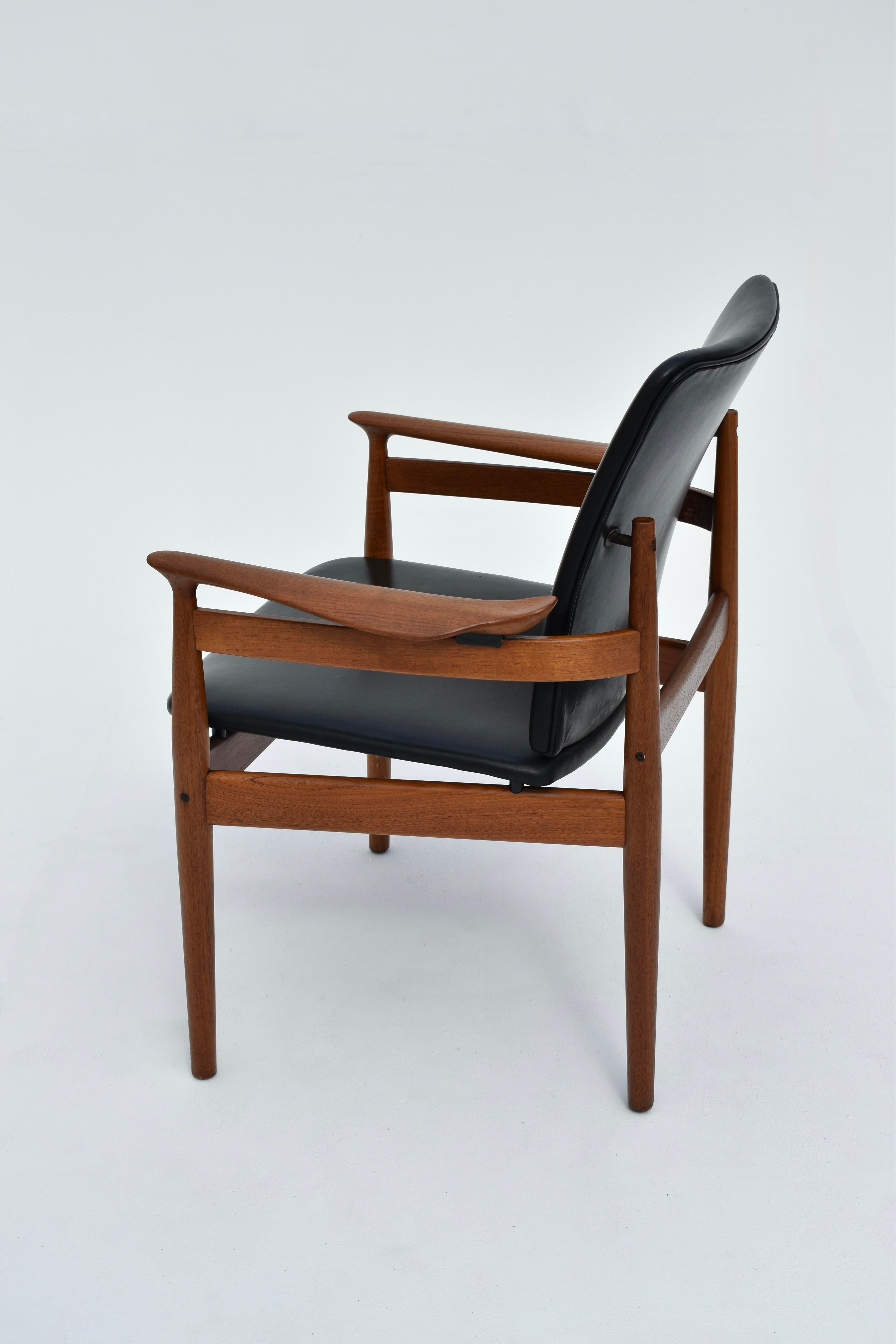 Mid Century Finn Juhl Model 192 Teak & Leather Chair For France & Son, Denmark 10
