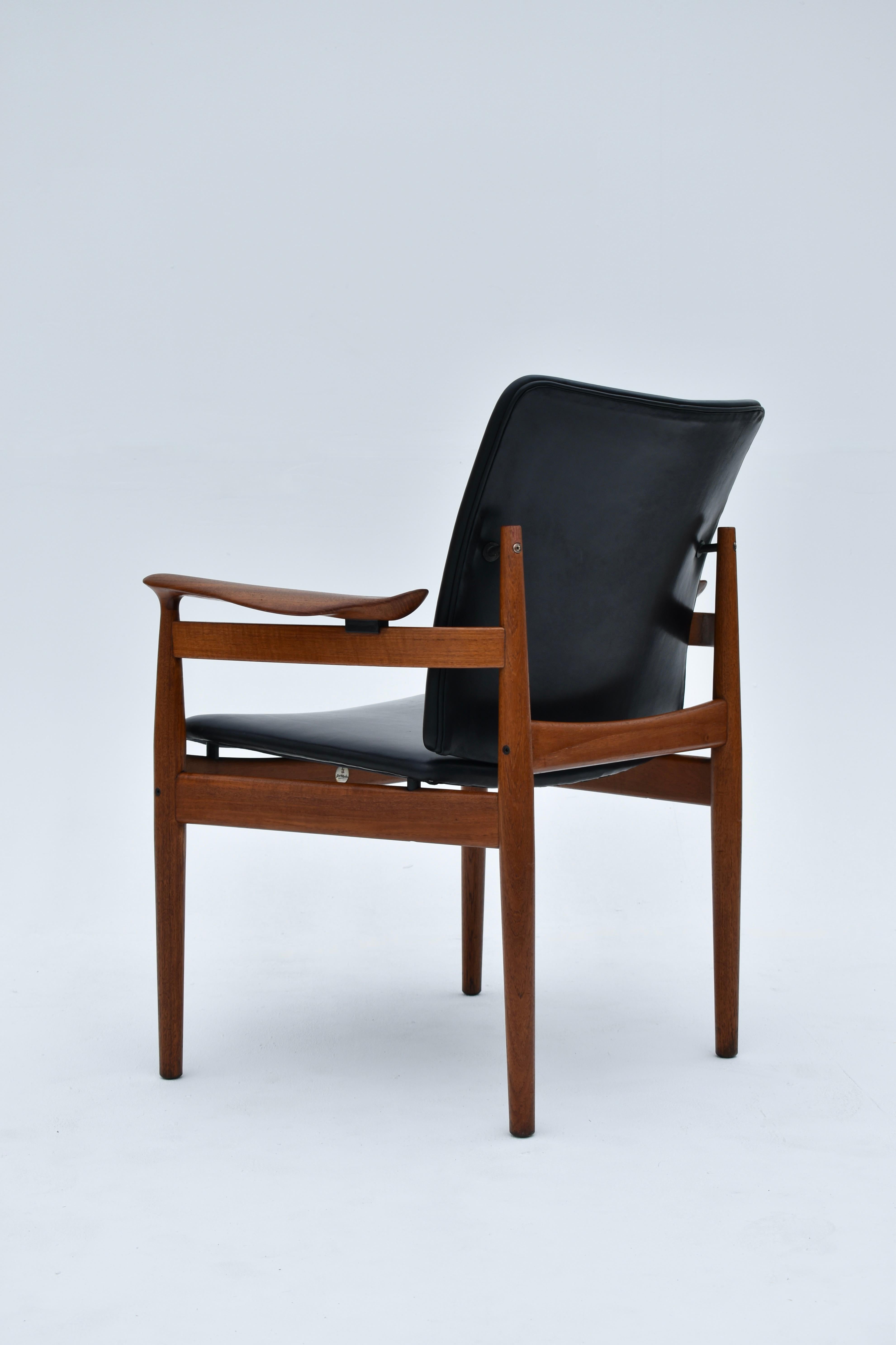 Scandinavian Modern Mid Century Finn Juhl Model 192 Teak & Leather Chair For France & Son, Denmark