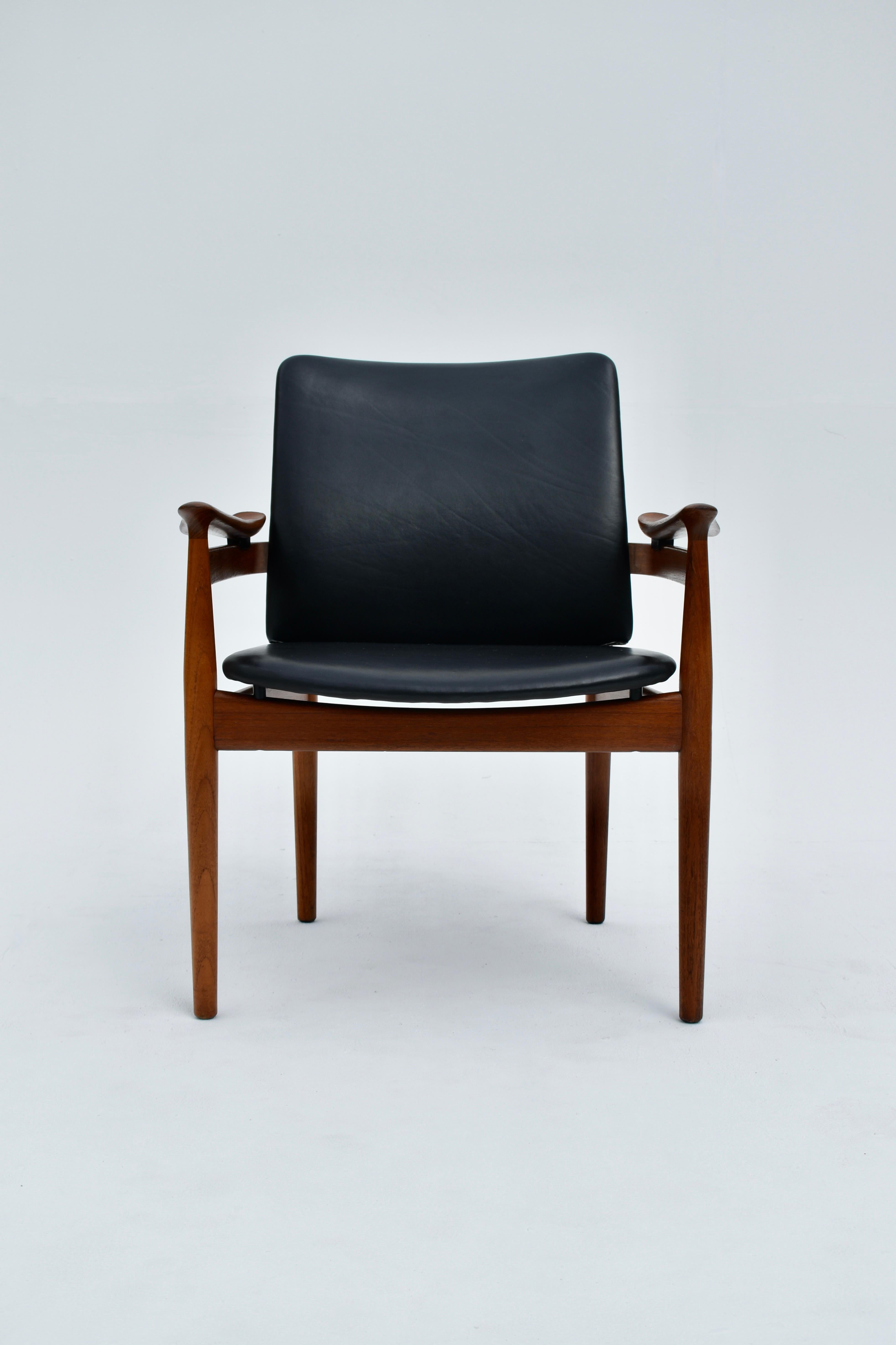 Scandinavian Modern Mid Century Finn Juhl Model 192 Teak & Leather Chair For France & Son, Denmark