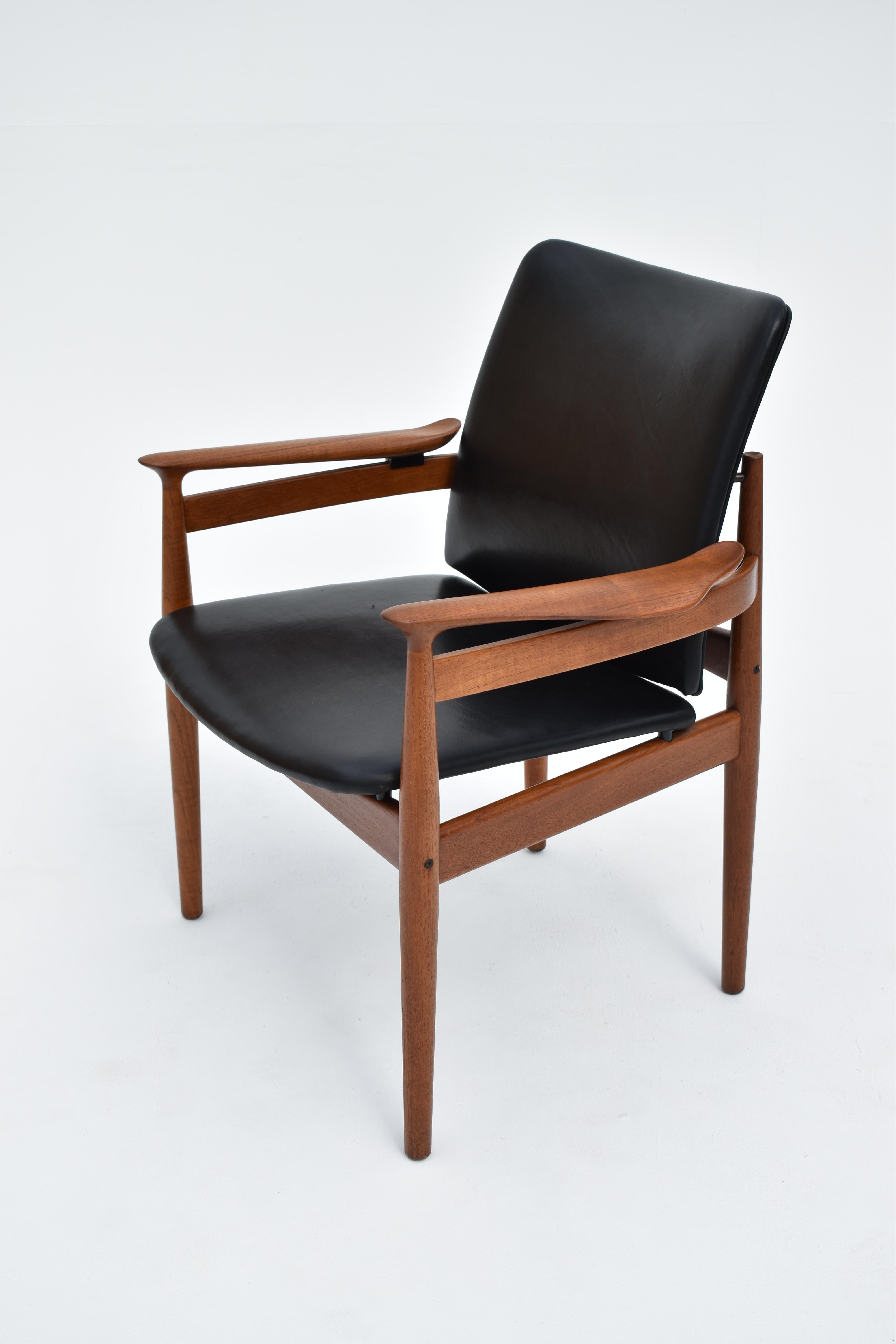 Danish Mid Century Finn Juhl Model 192 Teak & Leather Chair For France & Son, Denmark