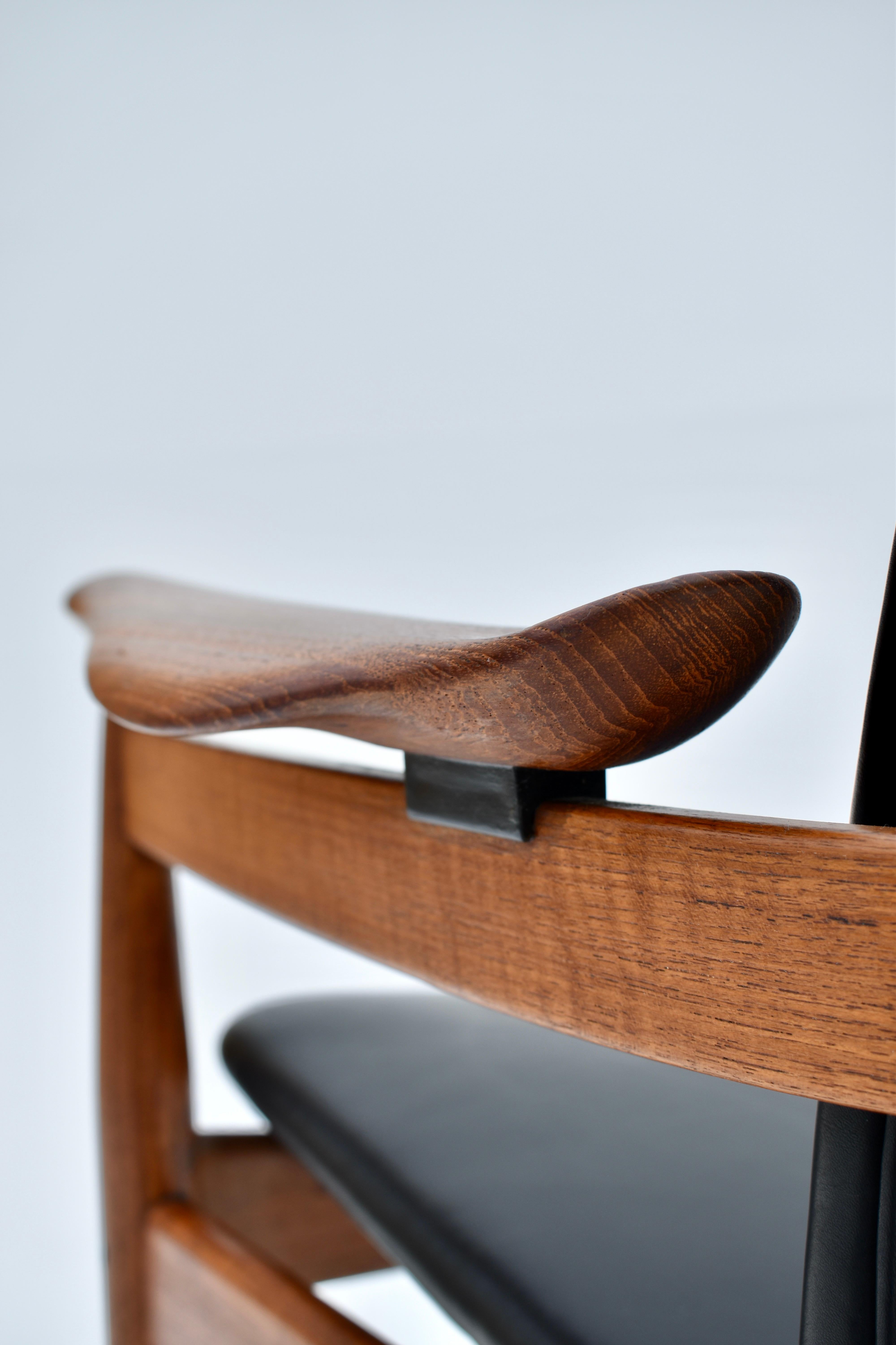 Mid Century Finn Juhl Model 192 Teak & Leather Chair For France & Son, Denmark 1