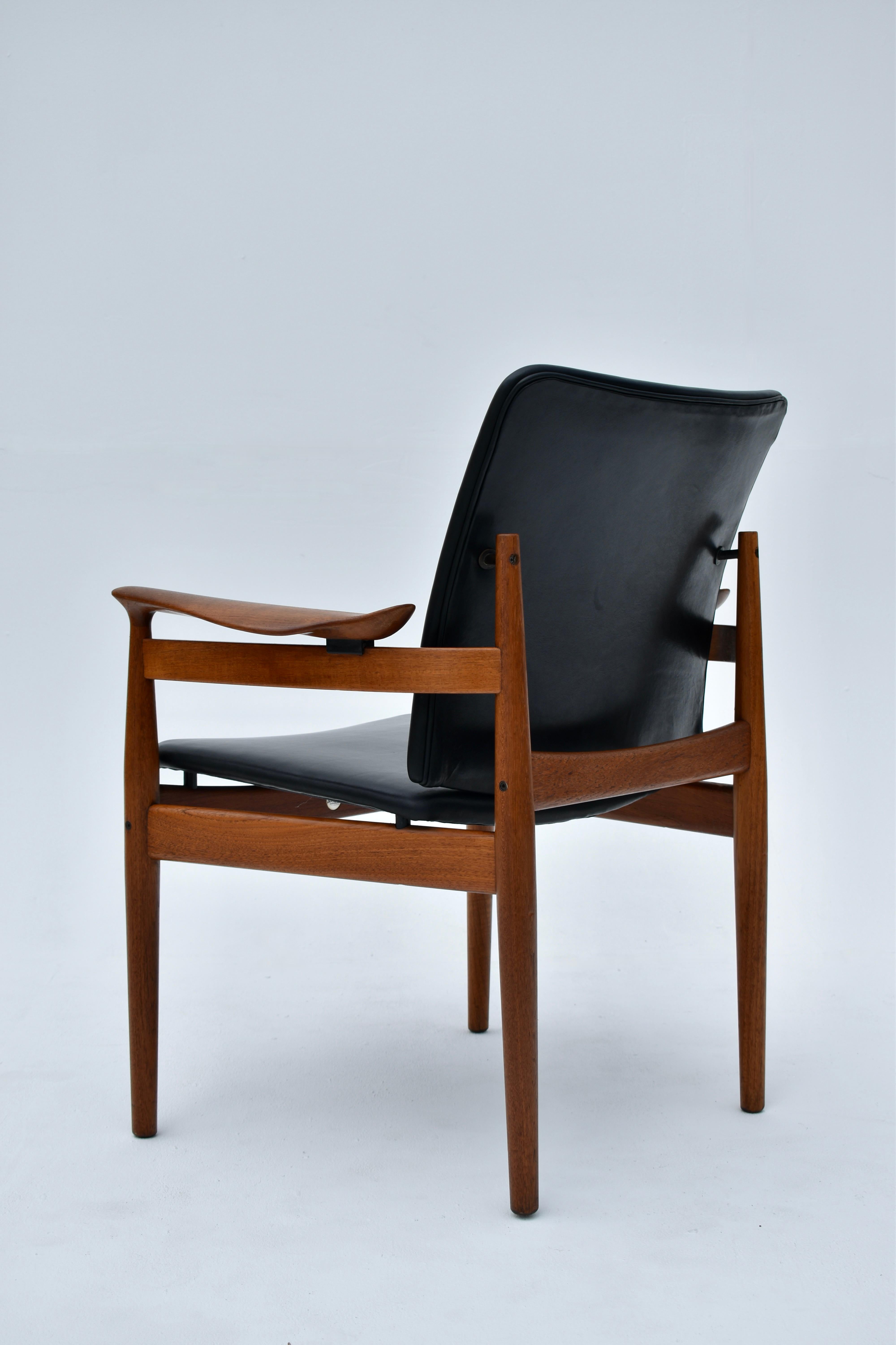 Mid Century Finn Juhl Model 192 Teak & Leather Chair For France & Son, Denmark 1