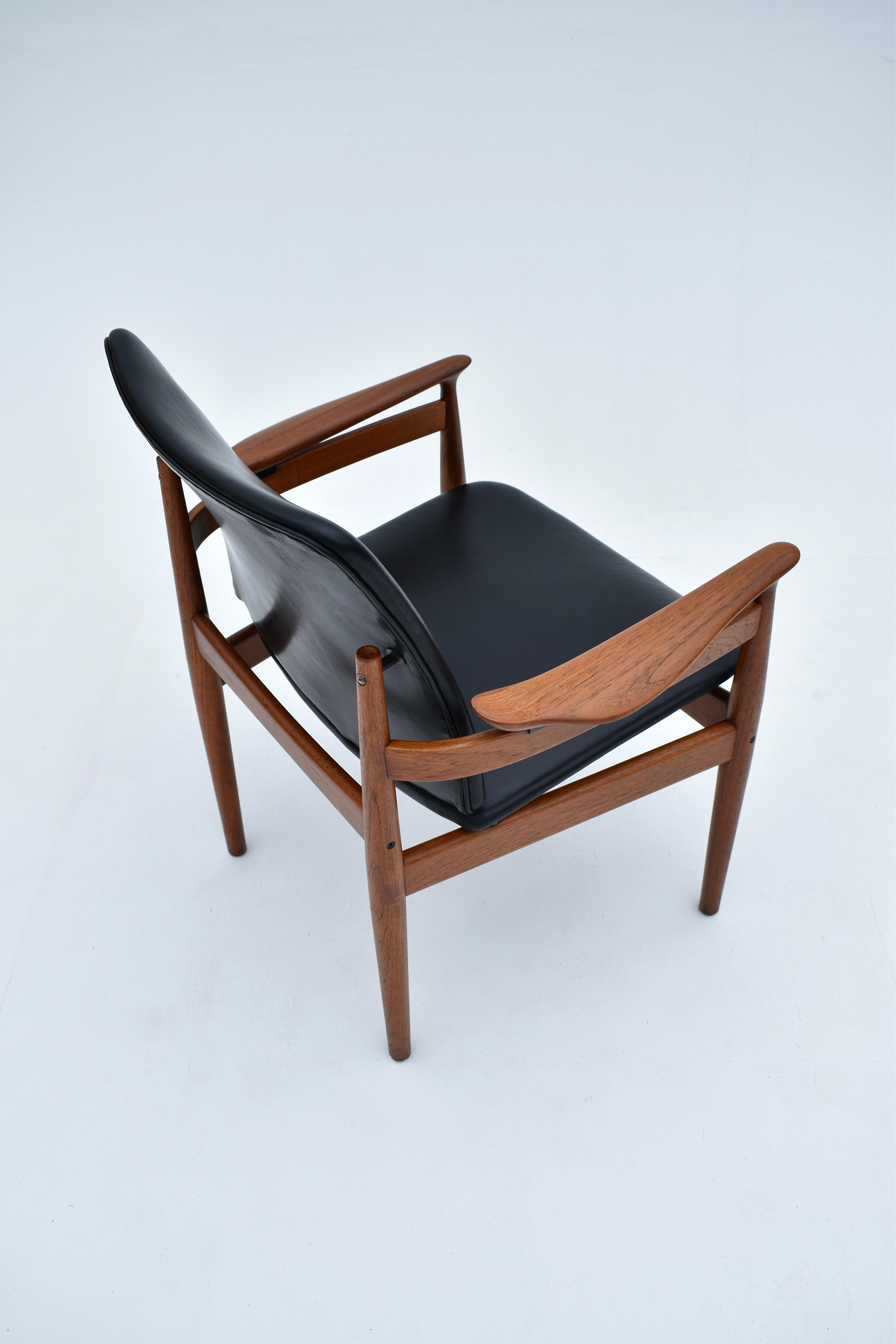 Mid Century Finn Juhl Model 192 Teak & Leather Chair For France & Son, Denmark 3