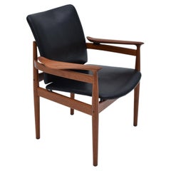 Chaise Finn Juhl Modèle 192 en teck et cuir du milieu du siècle pour France & Son, Danemark