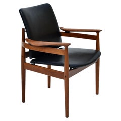 Chaise Finn Juhl Modèle 192 en teck et cuir du milieu du siècle pour France & Son, Danemark