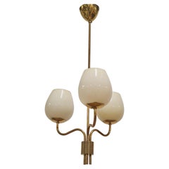 Mid-Century Finnish Ceiling Lamp in Brass and Glass, Attr. Itsu 1950s