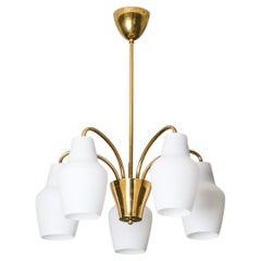 Mid-Century Finnish Chandelier in Brass and Glass, 1950s