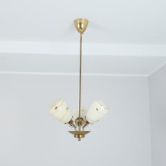 Mid-Century Finnish Design Lamp in Brass and Hand Painted Glass, 1950s