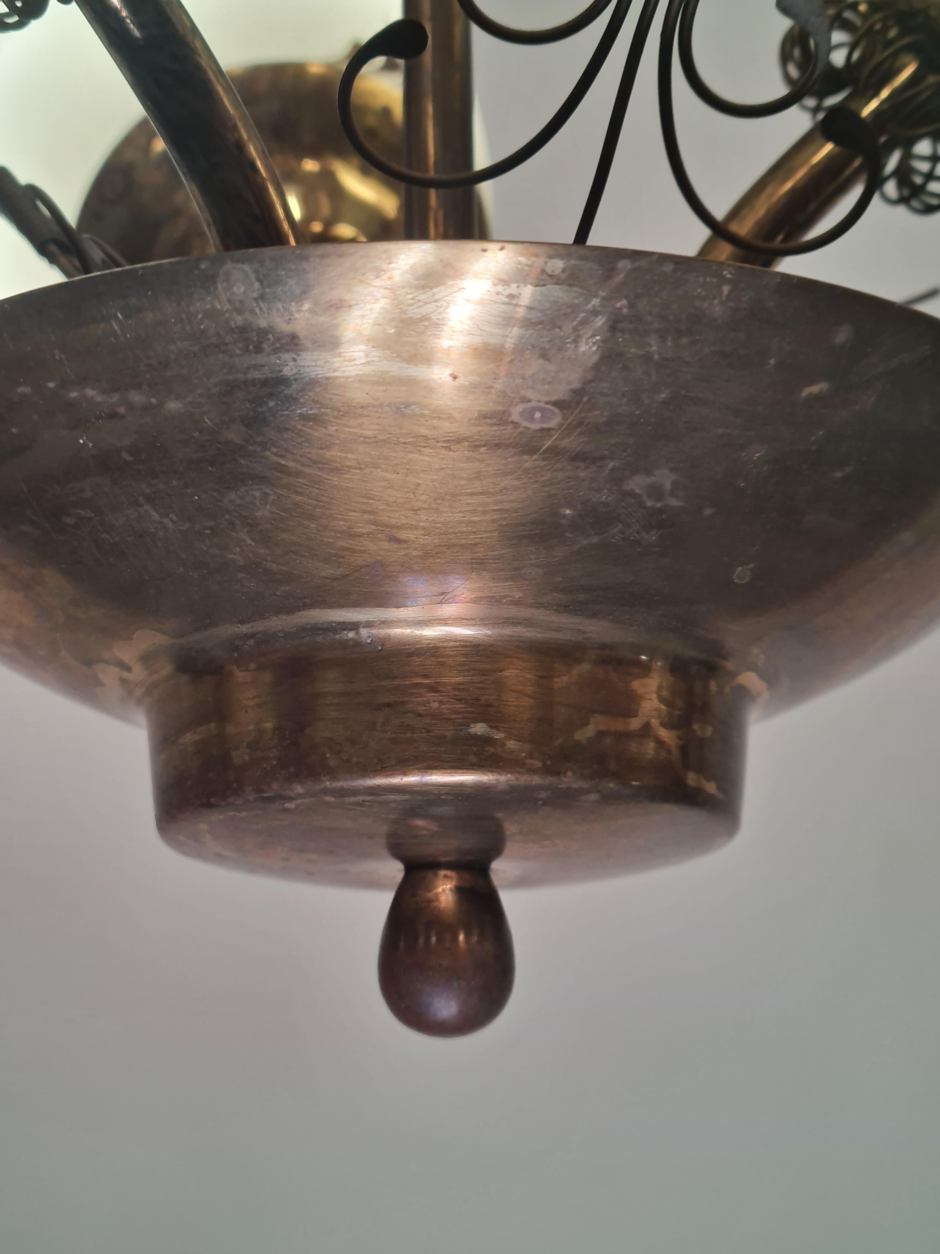 Lampada di design finlandese di metà secolo in ottone e vetro dipinto a mano, anni '50 in vendita 2