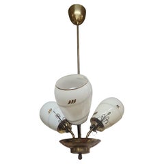Mid-Century Finnish Design Lamp in Brass and Hand Painted Glass, 1950s
