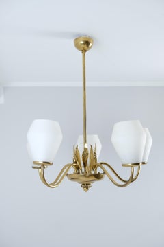 Mid-Century Finnish Design Lamp in Brass and Opaline shades, 1950s