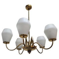 Mid-Century Finnish Design Lamp in Brass and Opaline shades, 1950s