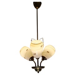 Mid-Century Finnish Design Lamp in Brass, Hand Painted Glass and Crystals, 1950s