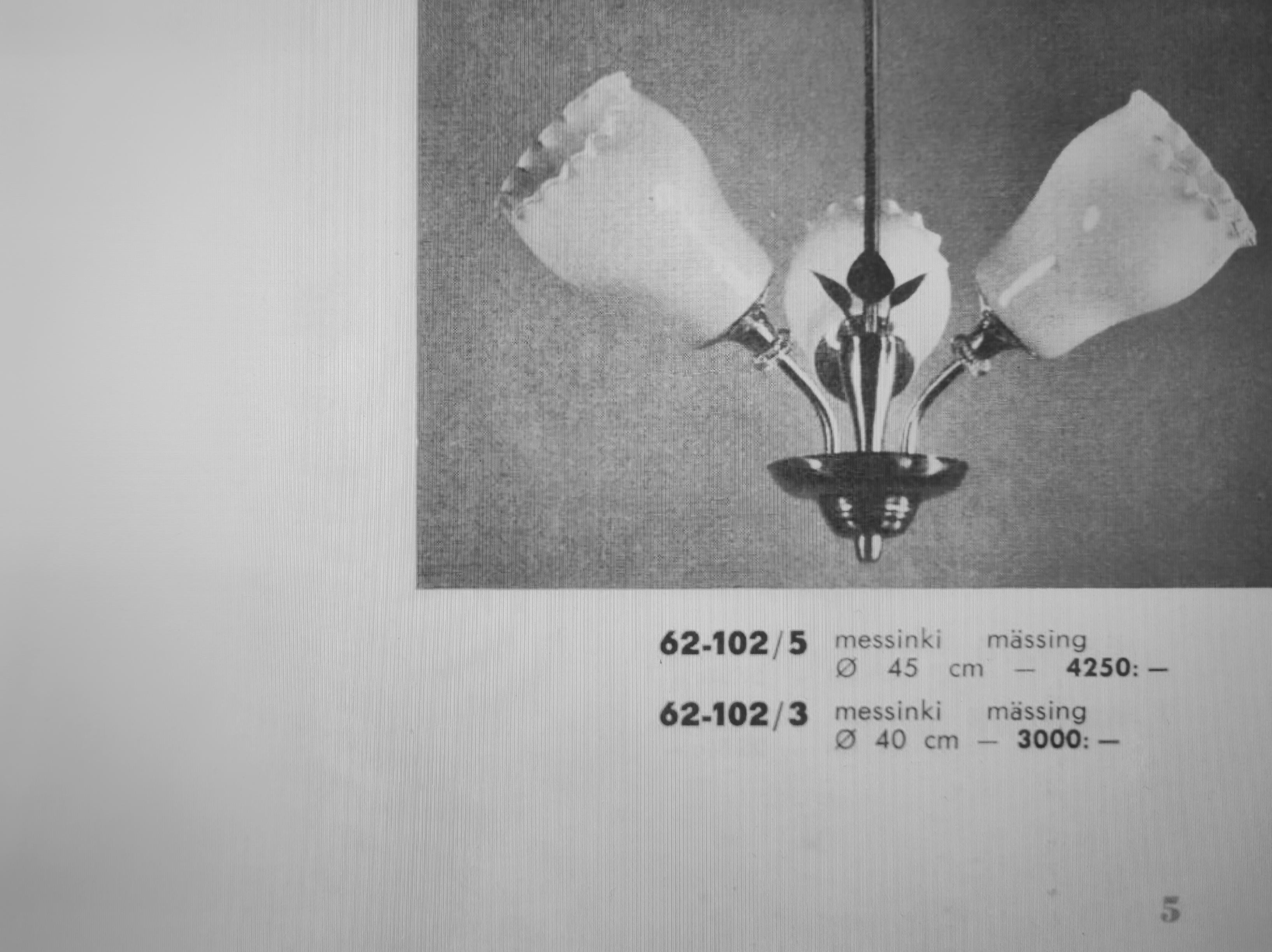 Lampada di design finlandese di metà secolo Model 62-102/5, ottone e vetro, Stockmann, anni '50 in vendita 3