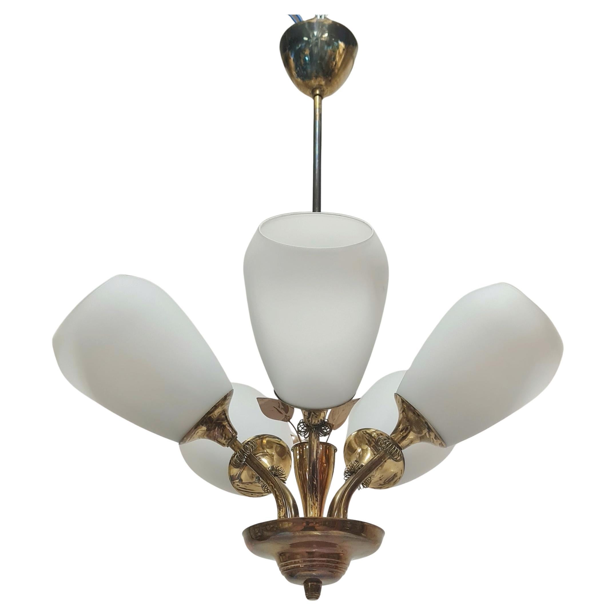 Mid-Century Finnish Design Lamp Model 62-102/5, Brass & Glass, Stockmann, 1950s