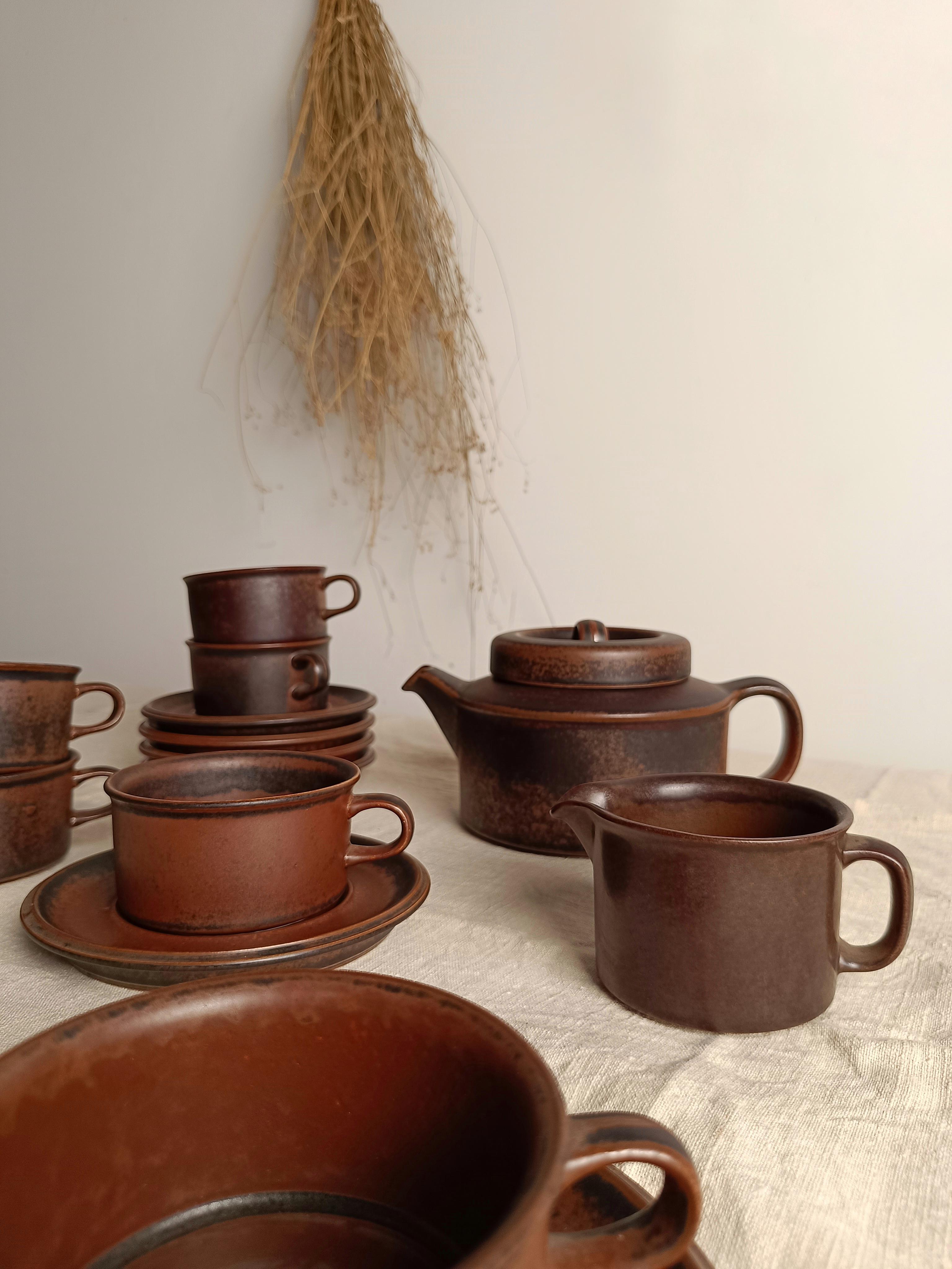 Stoneware Midcentury Finnish Tea Set Model Ruska, by Ulla Procope for Arabia, 1970s