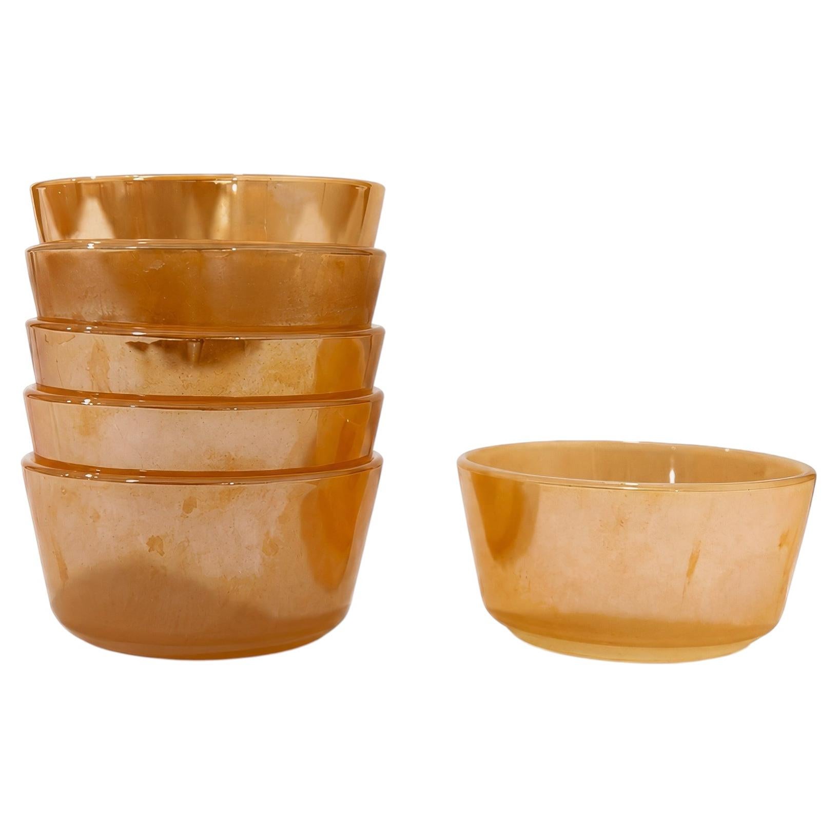 Mid-Century Fire King Peach Lustre Custard Cups Set of Six For Sale