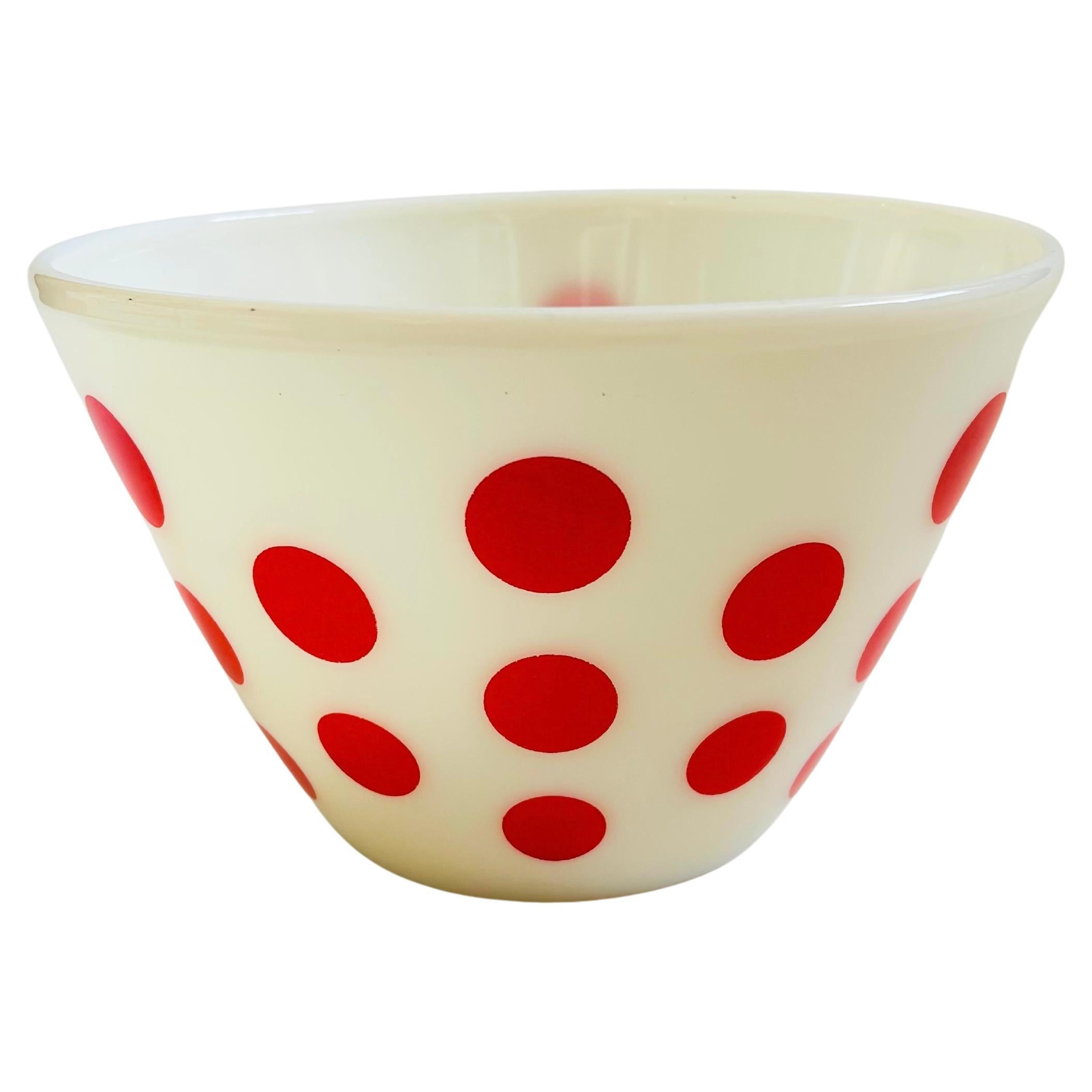 Mid Century Fire King Red Polka Dot Mixing Bowl