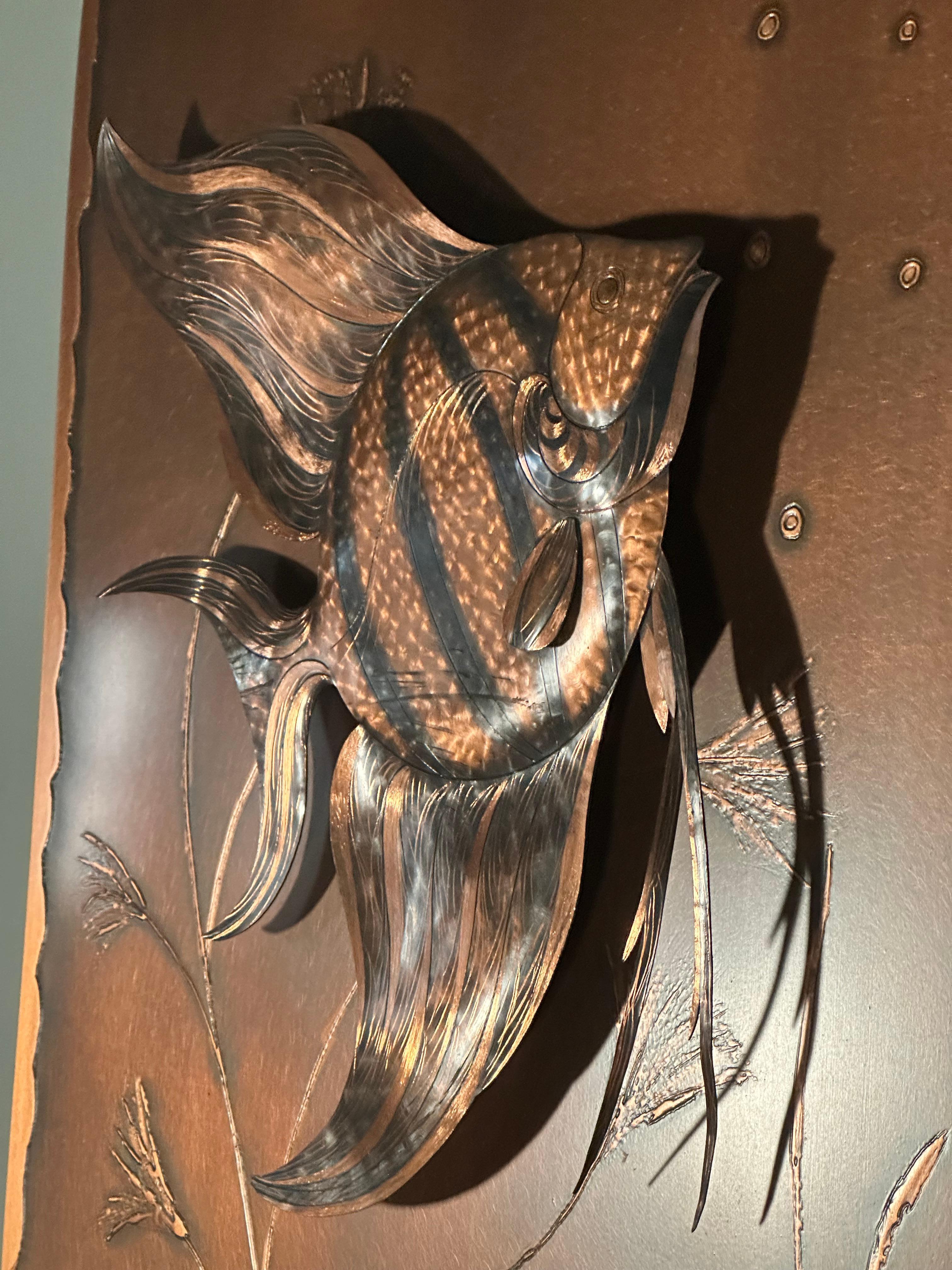 Mid-Century Fish Copper Wall Decoration Panel Picture Sculpture, 1960s For Sale 5