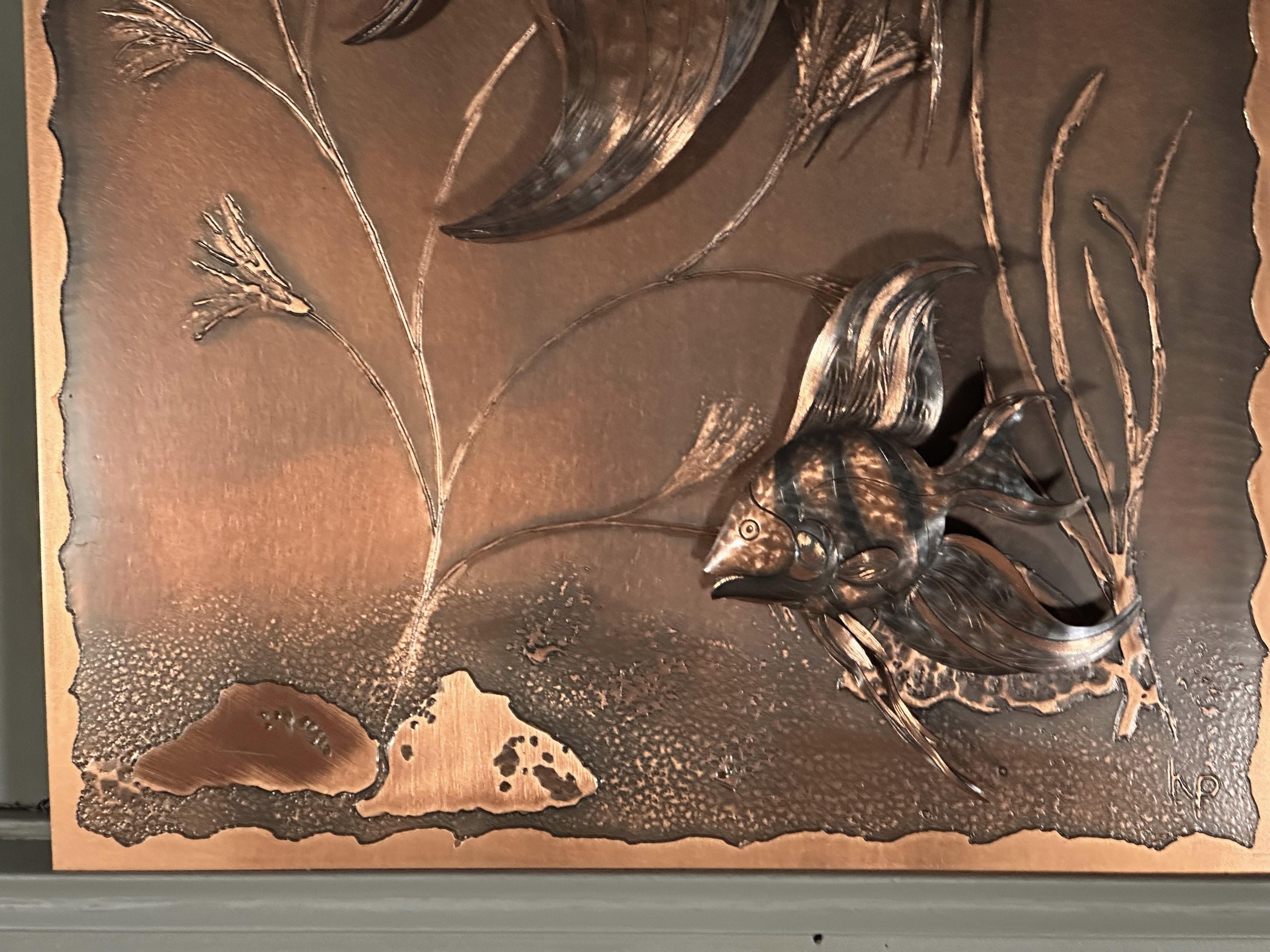 Mid-Century Fish Copper Wall Decoration Panel Picture Sculpture, 1960s For Sale 11