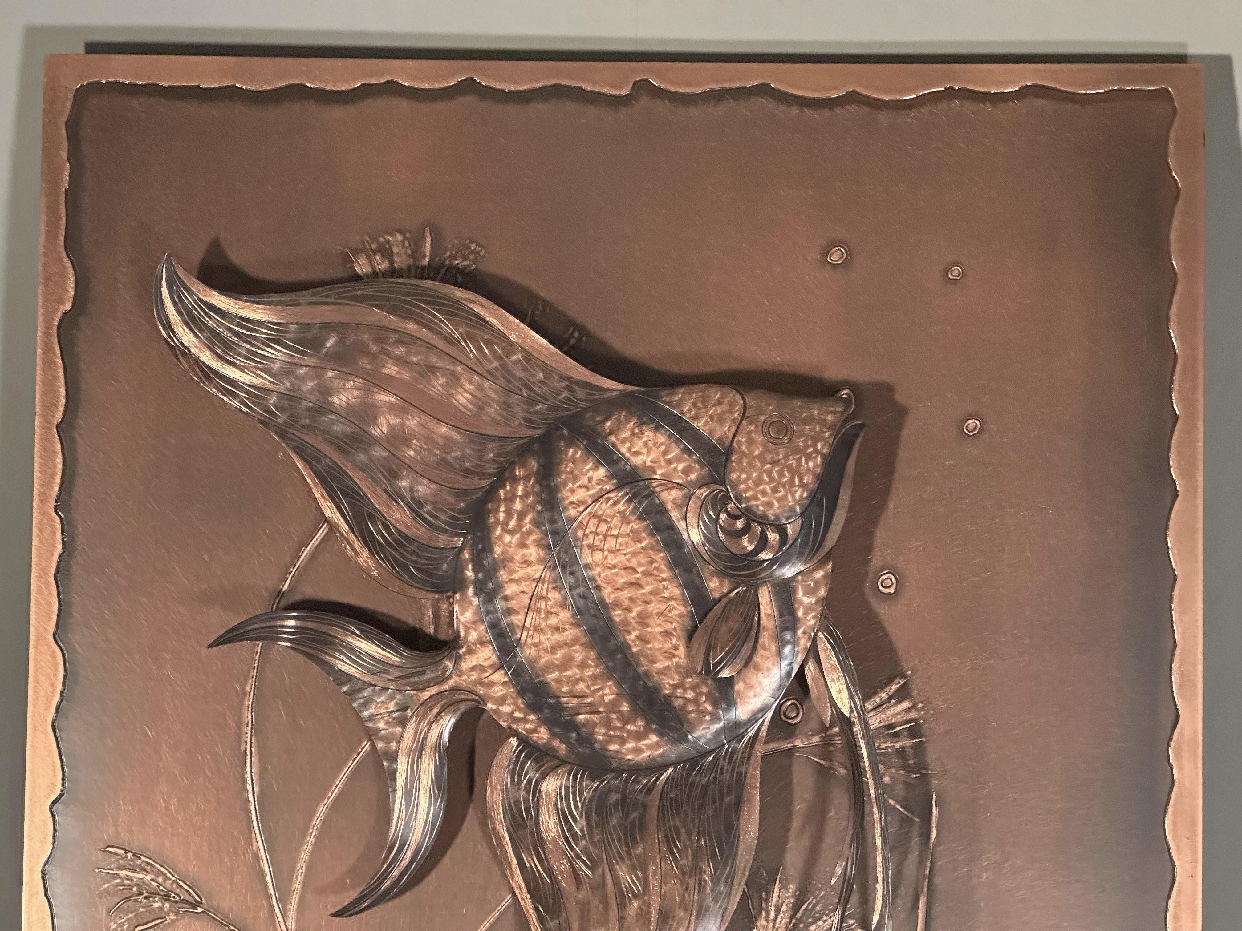 Mid-Century Fisch-Kupfer-Wanddekorationstafel-Bilderskulptur mit Fischmotiv, 1960er Jahre im Angebot 12