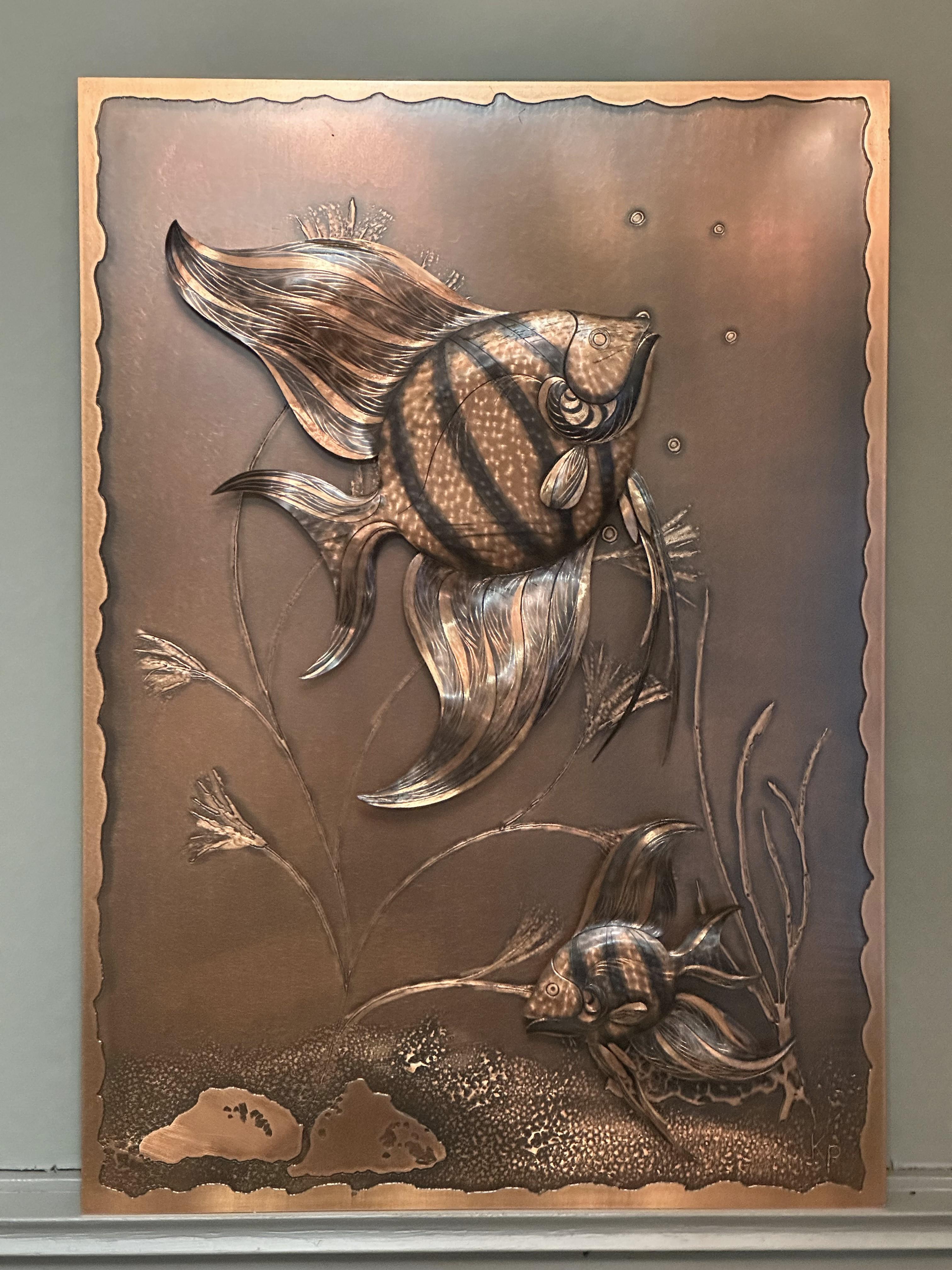 Mid-Century Fish Copper Wall Decoration Panel Picture Sculpture, 1960s For Sale 13