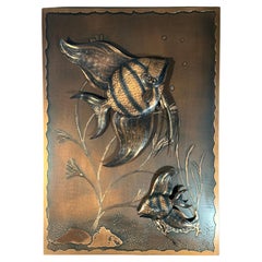 Mid-Century Fish Copper Wall Decoration Panel Picture Sculpture, 1960s