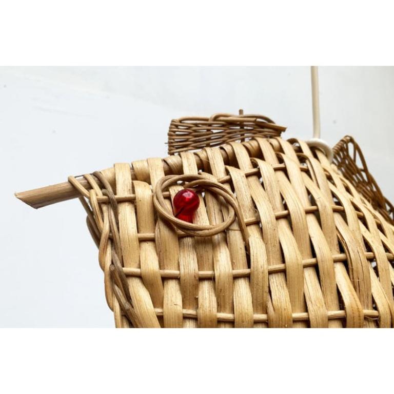 Wicker Mid-Century Fish Pendant Lamp, 1960s For Sale