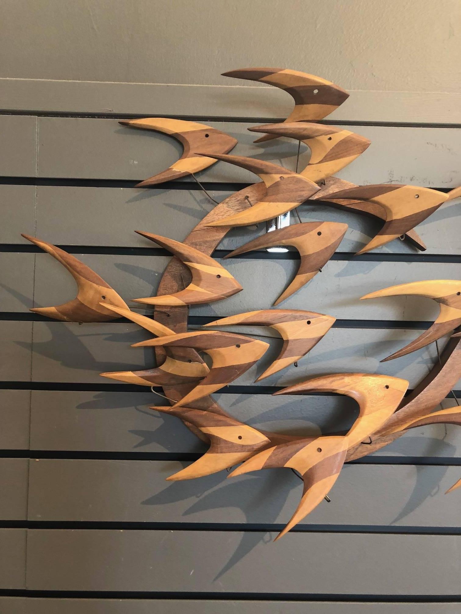 American Midcentury Fish School Wall Sculpture