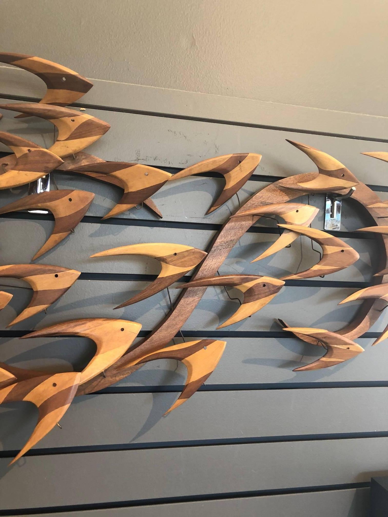 Midcentury Fish School Wall Sculpture In Good Condition In San Diego, CA