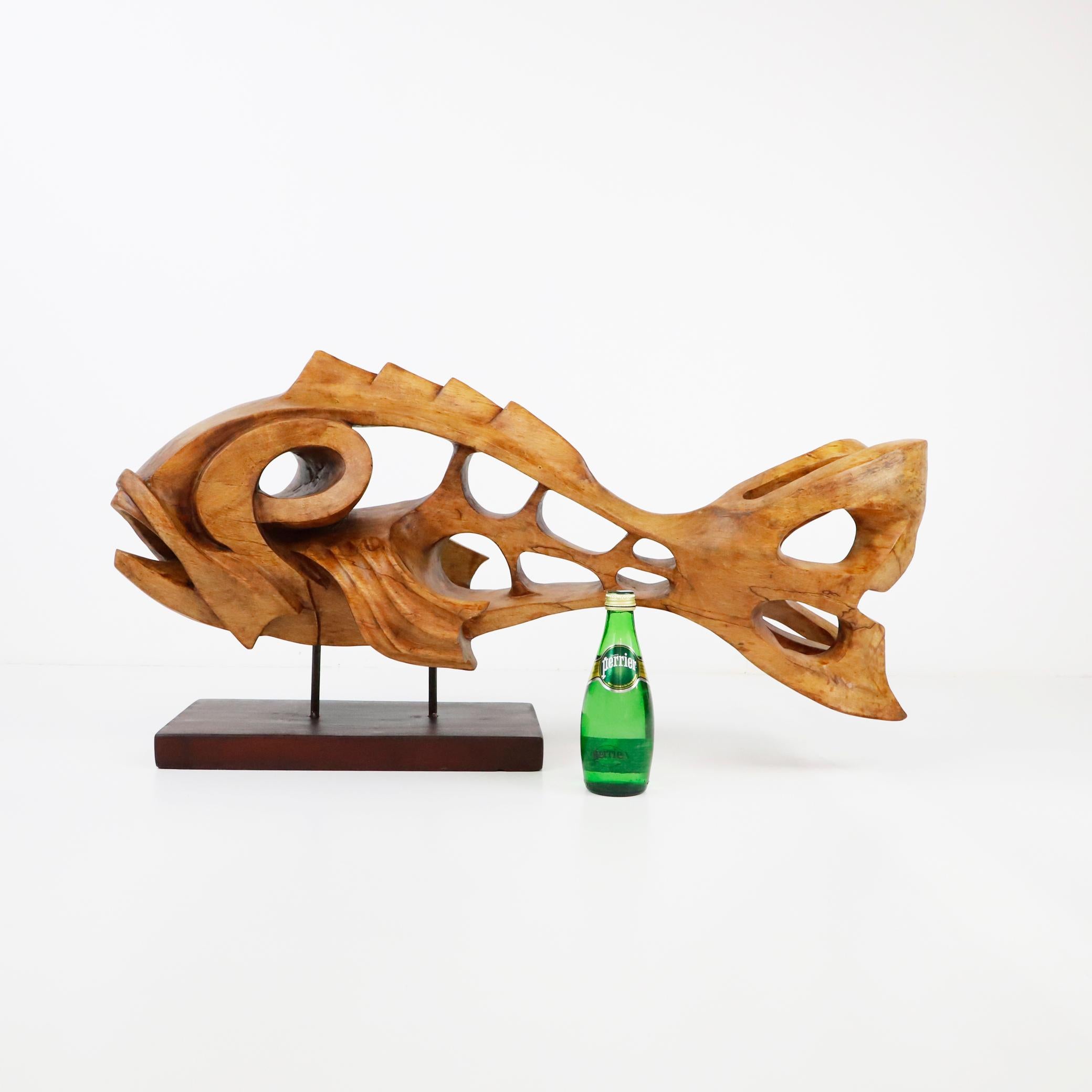 Mexican Mid Century Fish Sculpture in Carved Wood