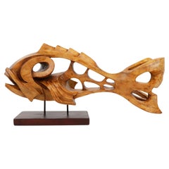 Mid Century Fish Sculpture in Carved Wood