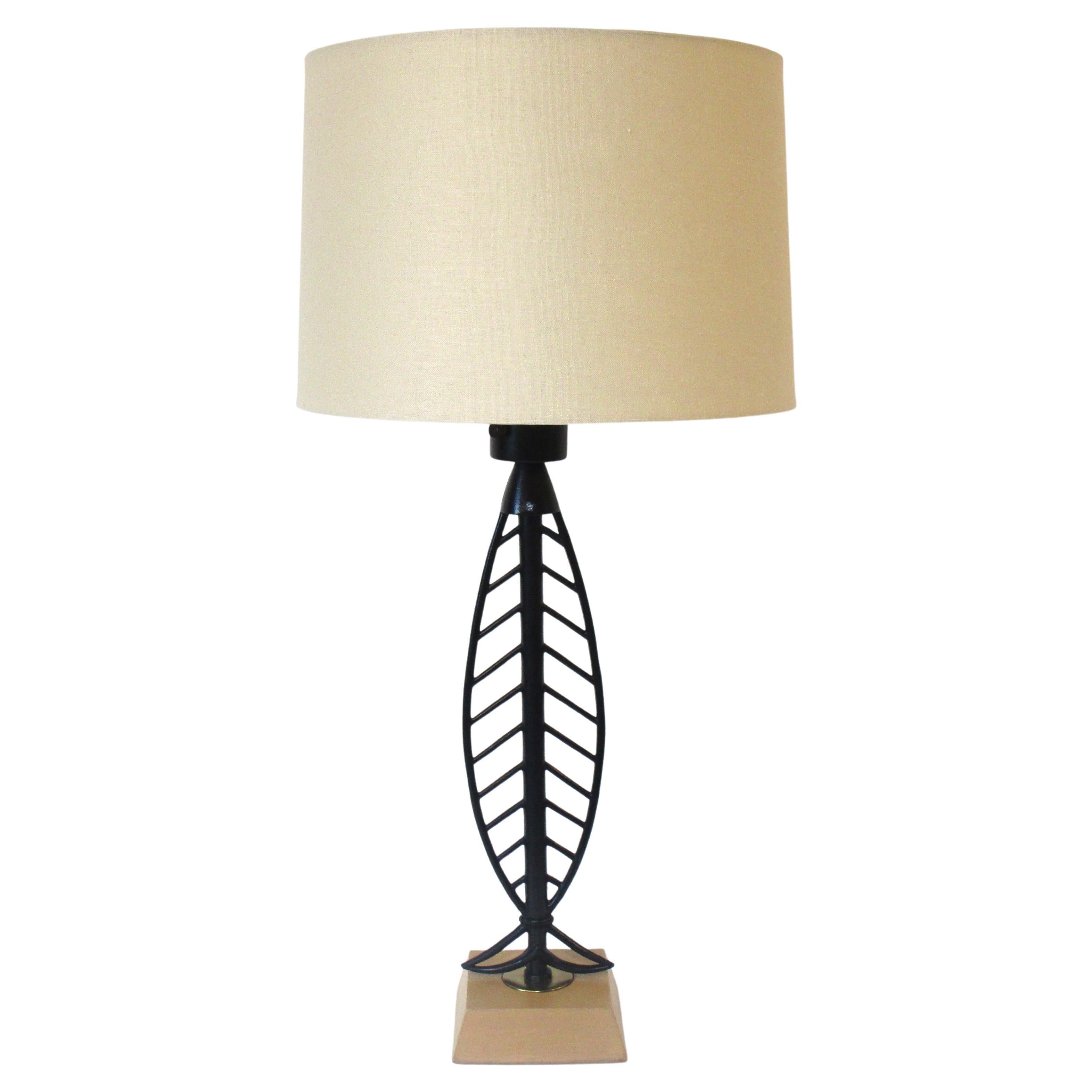Mid Century Iron Fish Styled Table Lamp in the Style of Weinberg / Heifetz For Sale