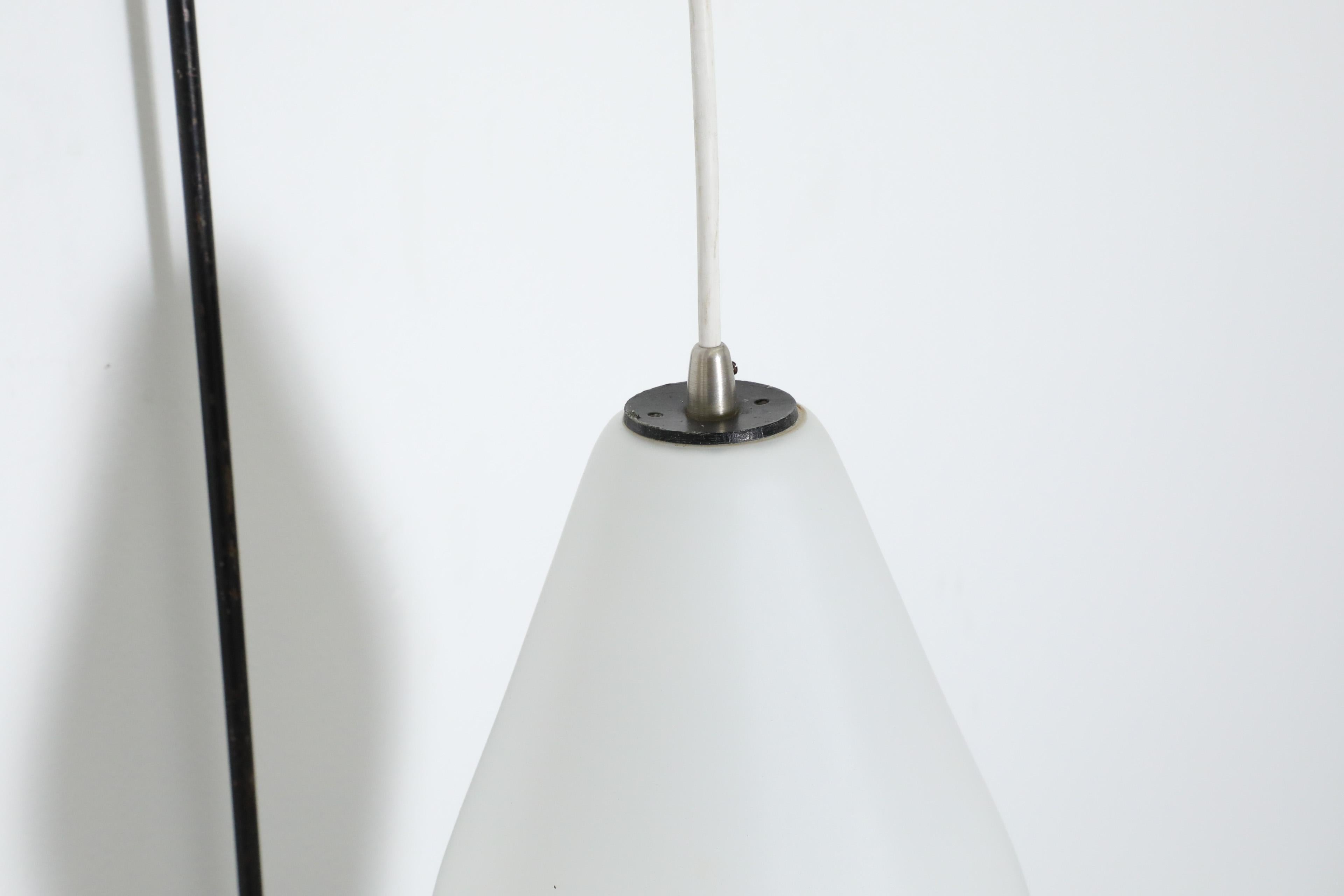 Mid-Century Fishing Pole Style Wall Lamp with Milk Glass Shade For Sale 6